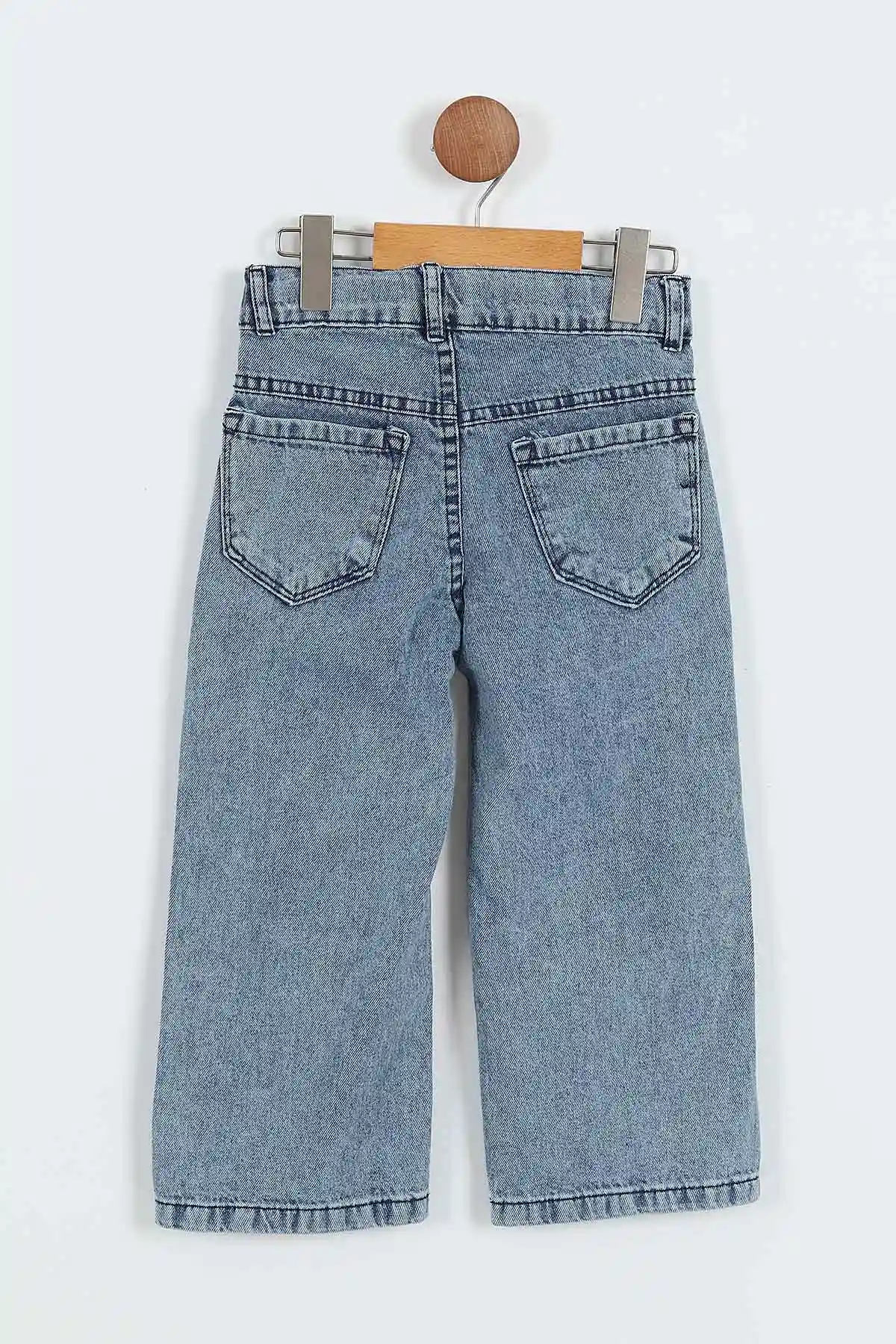 Buz Mavisi (6-10 Yaş) Lazer Kesim Yıldız Nakışlı Kız Çocuk Kot Pantolon 352586