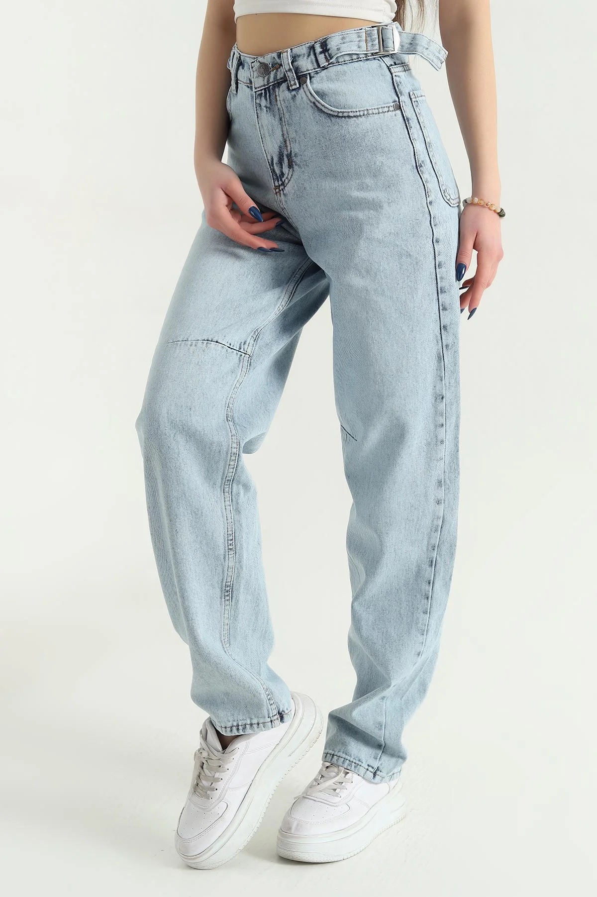 Buz Mavisi Baggy Bayan Kot Pantolon 339865