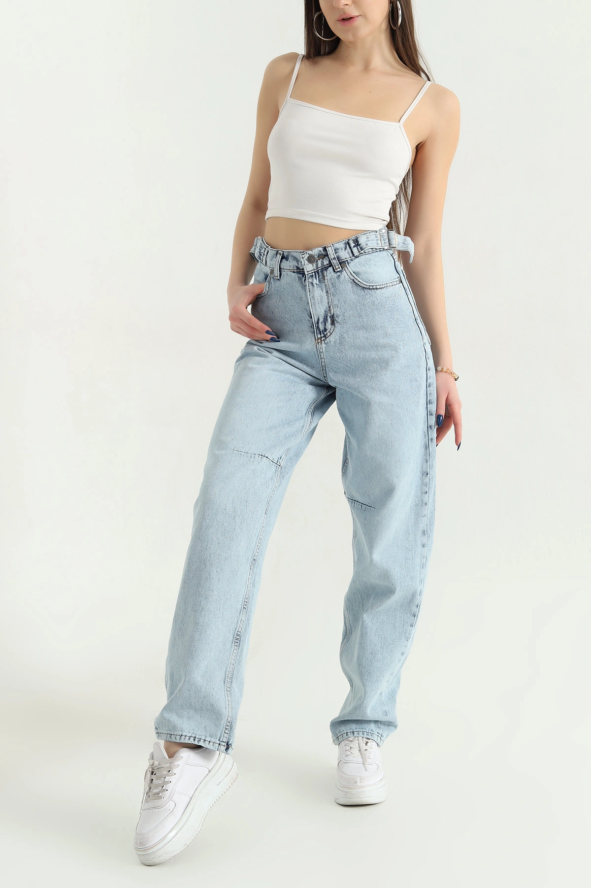 Buz Mavisi Baggy Bayan Kot Pantolon 339865