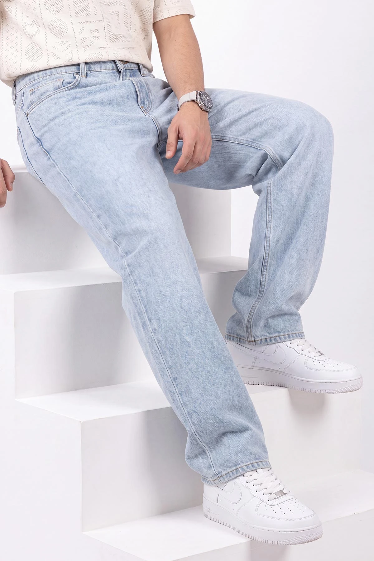 Buz Mavisi Baggy Erkek Kot Pantolon 472170