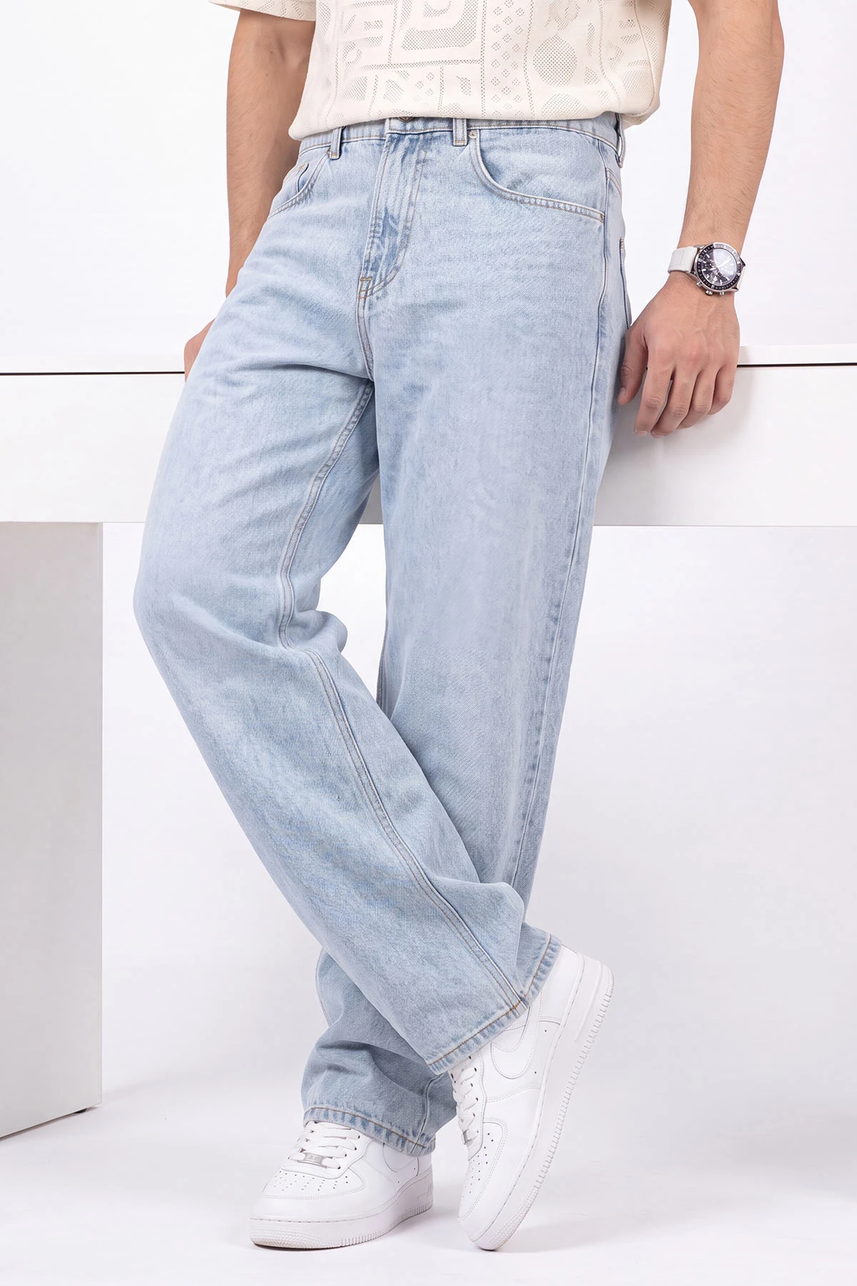 Buz Mavisi Baggy Erkek Kot Pantolon 472170
