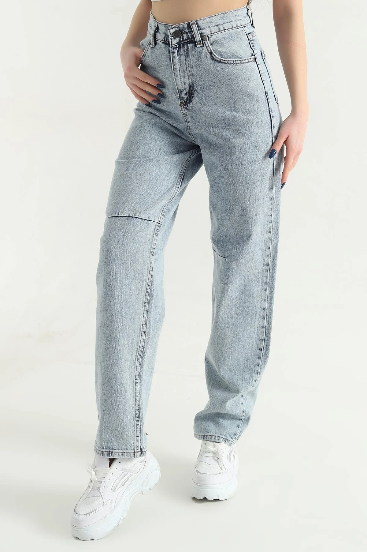 Buz Mavisi Cepli Baggy Kadın Kot Pantolon 345628