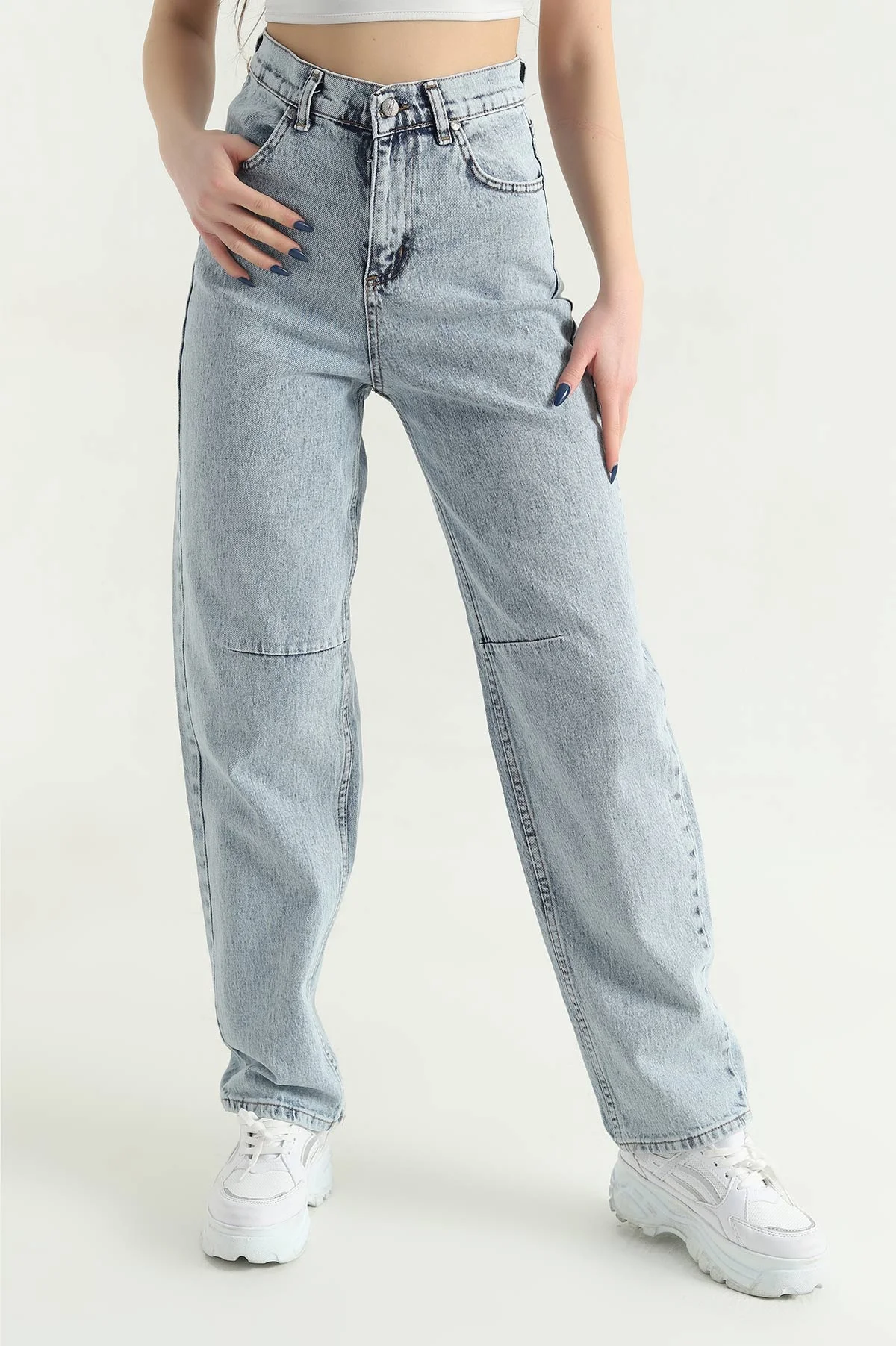 Buz Mavisi Cepli Baggy Kadın Kot Pantolon 345628