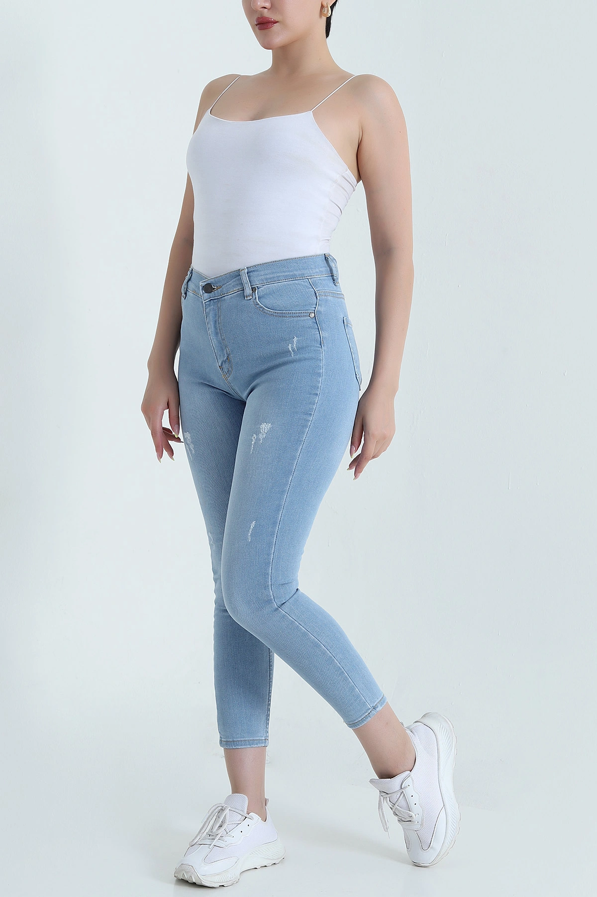 Buz Mavisi Lazlerli Likralı Kadon Kot Pantolon 468294
