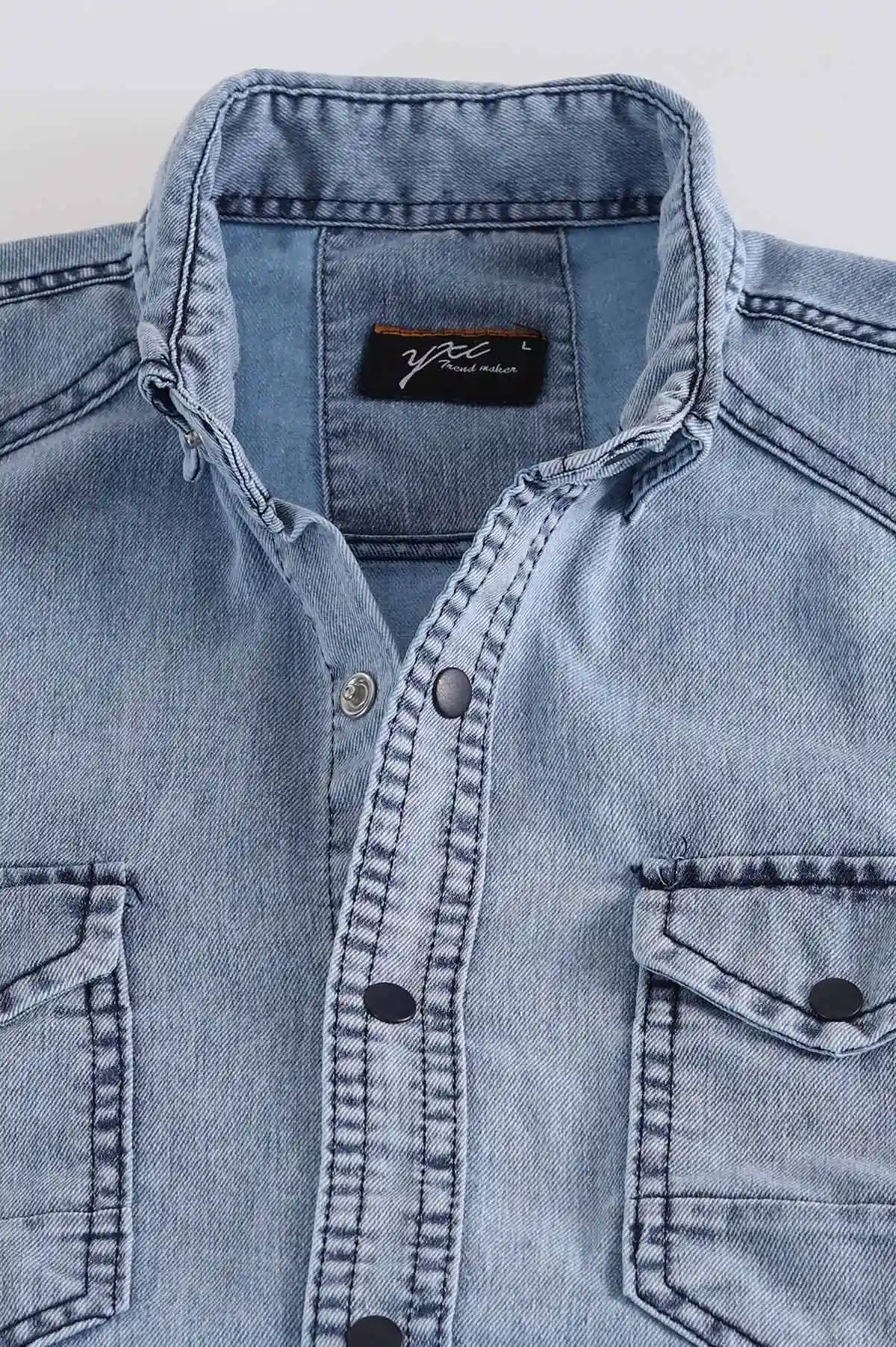 Buz Mavisi Regular Fit Çift Cep Detaylı Yıkamalı Erkek Kot Gömlek 397961