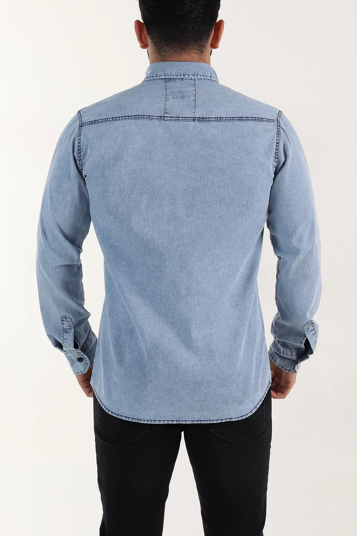 Buz Mavisi Regular Fit Çift Cep Detaylı Yıkamalı Erkek Kot Gömlek 397961