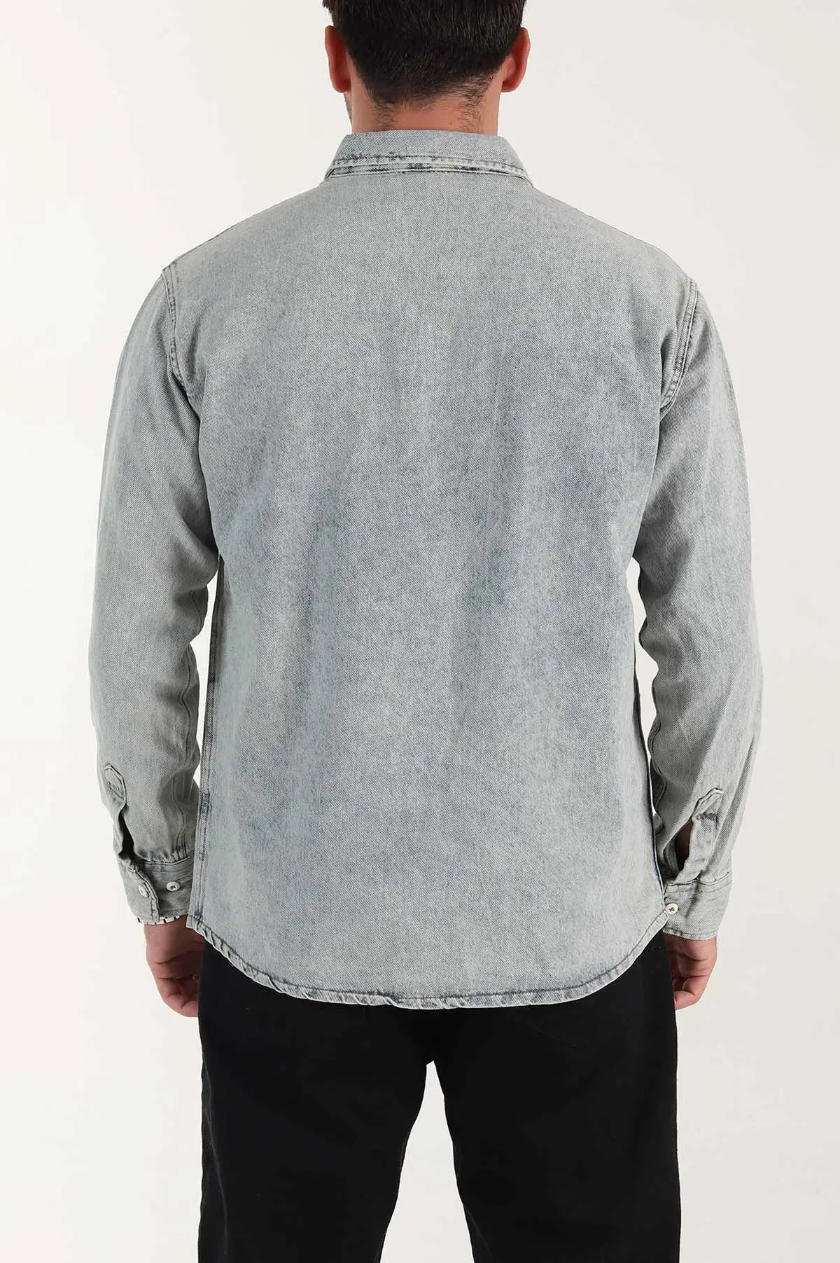 Buz Mavisi Relaxed Fit Yıkamalı Erkek Kot Gömlek 399955