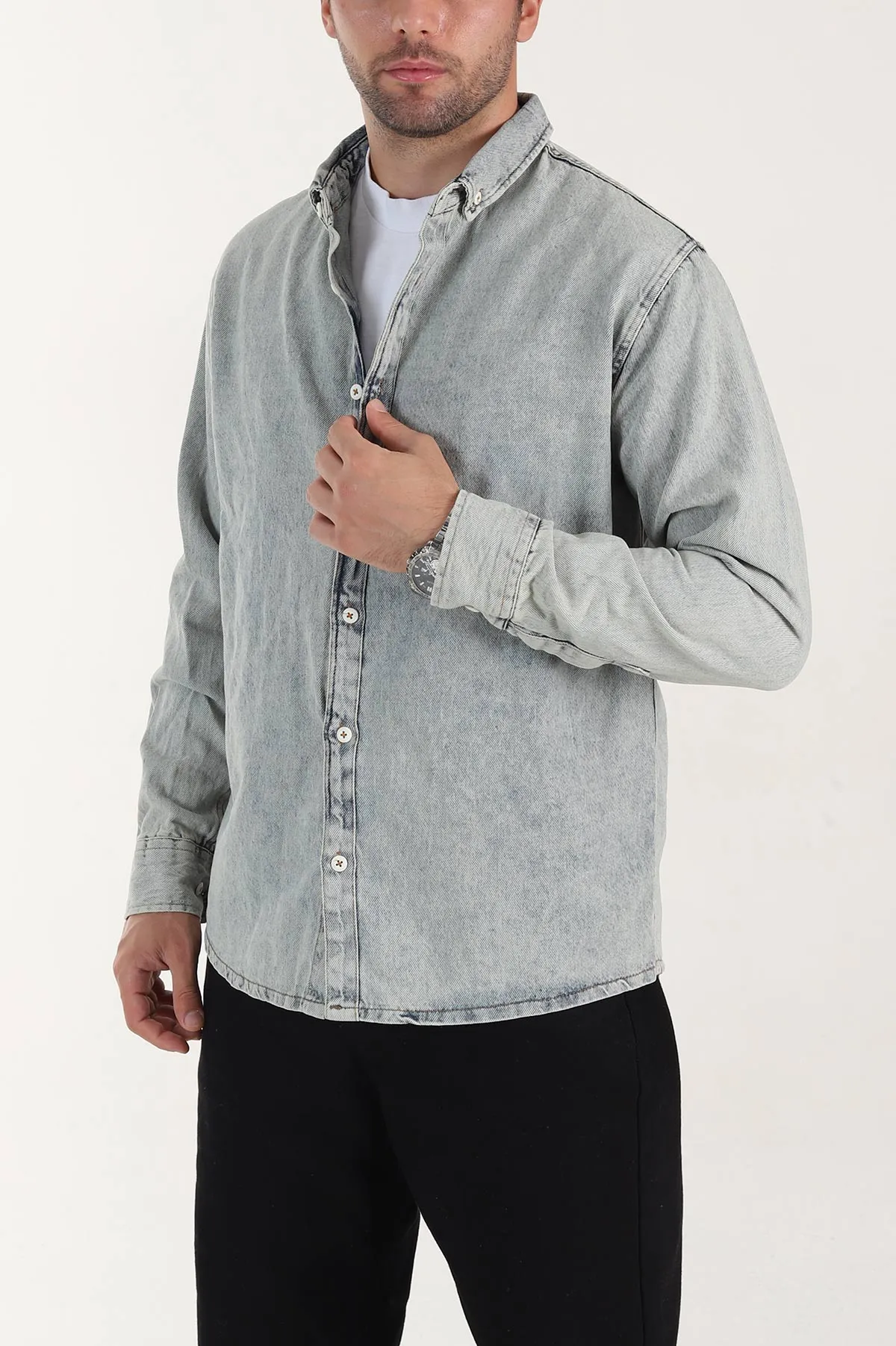 Buz Mavisi Relaxed Fit Yıkamalı Erkek Kot Gömlek 399955