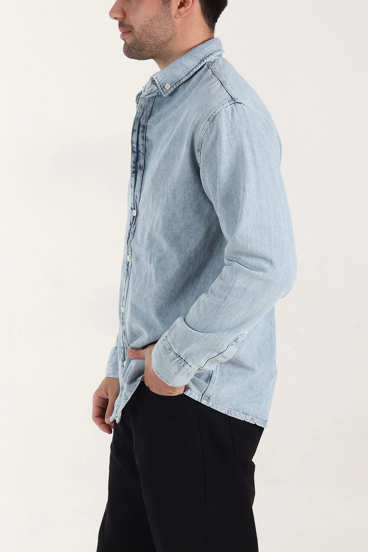 Buz Mavisi Relaxed Fit Yıkamalı Erkek Kot Gömlek 399960