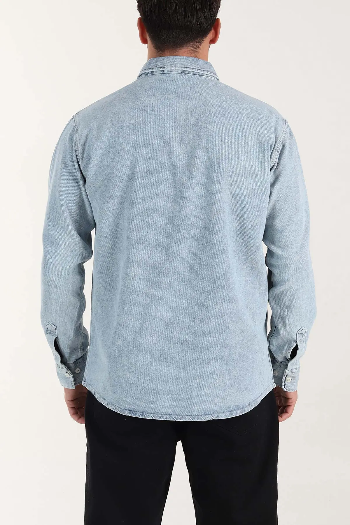 Buz Mavisi Relaxed Fit Yıkamalı Erkek Kot Gömlek 399960