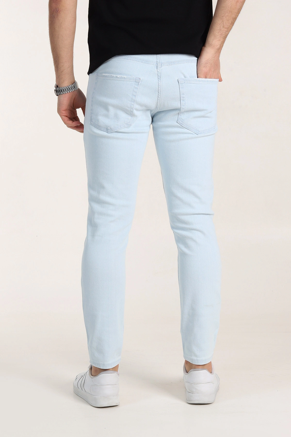 Buz Mavisi Skinny Fit Yıkamalı Taşlama Detaylı Erkek Kot Pantolon 354413