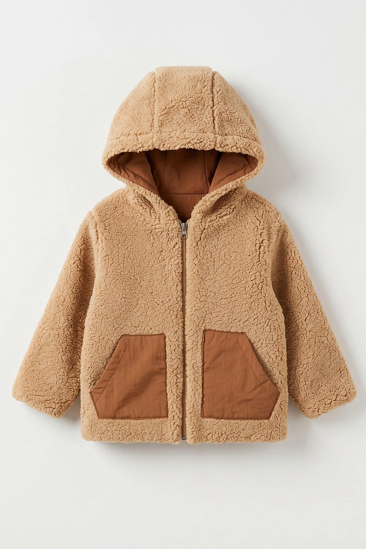 Camel (1-4 Yaş) Astarlı Kapüşonlu Peluş Kız Çocuk Hırka 495799