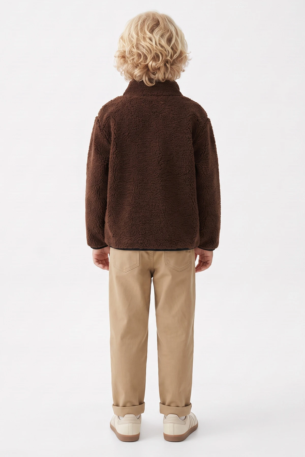 Camel (4-8 Yaş)Fermuarlı Kuzu Polarlı Gabardin Pantolonlu Erkek Çocuk Takım 492564