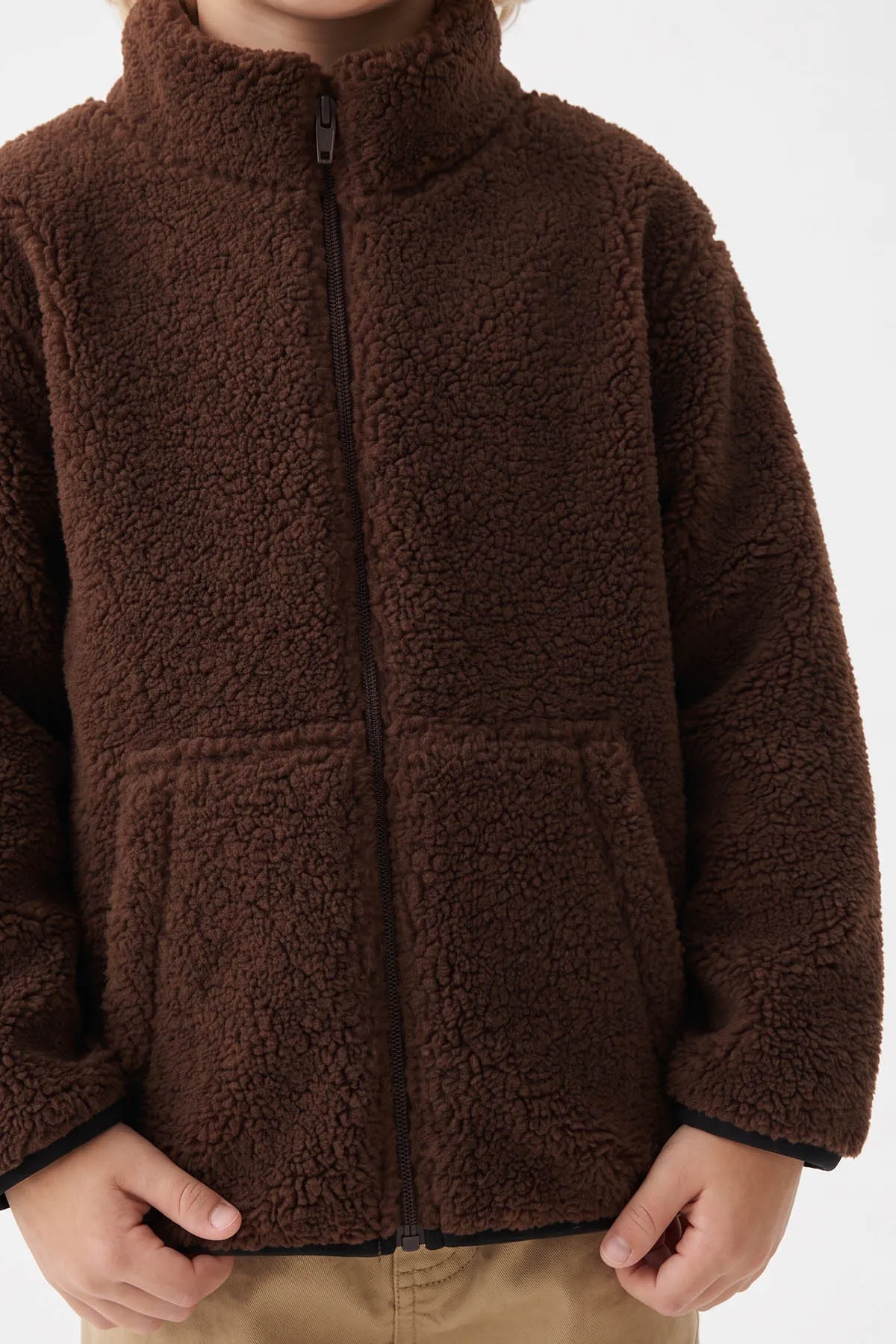 Camel (4-8 Yaş)Fermuarlı Kuzu Polarlı Gabardin Pantolonlu Erkek Çocuk Takım 492564