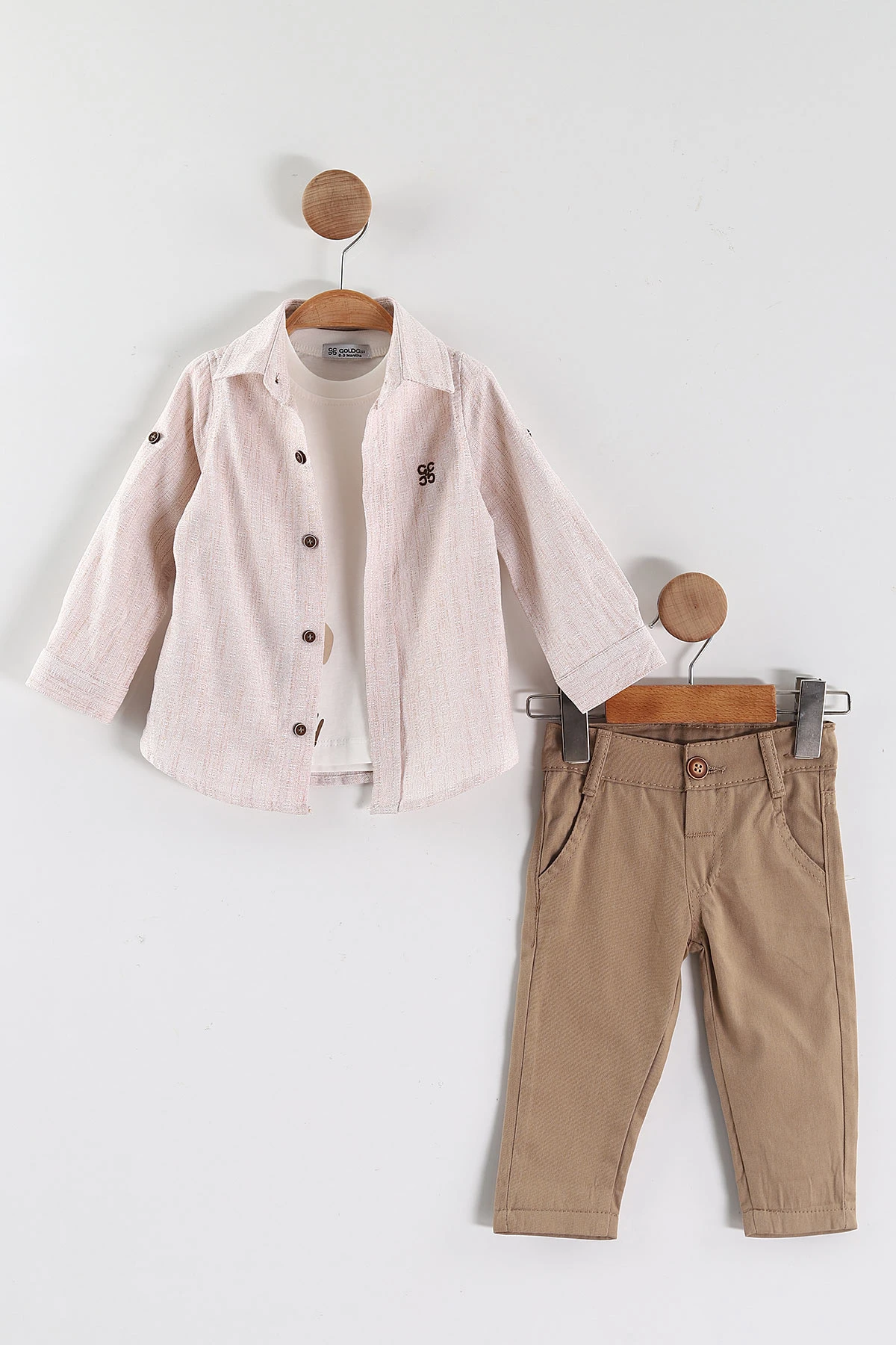 Camel (6-24 Ay)Gömlek Tişört Gabardin Pantolonlu Erkek Bebek 3'lü Takım 444327