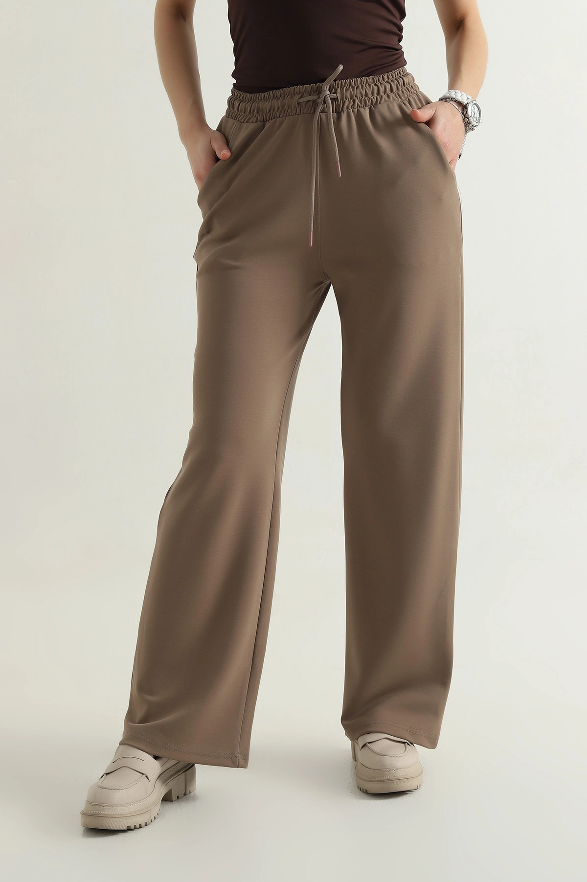 Camel Cepli Bel Lastikli Modal Kadın Pantolon 412528