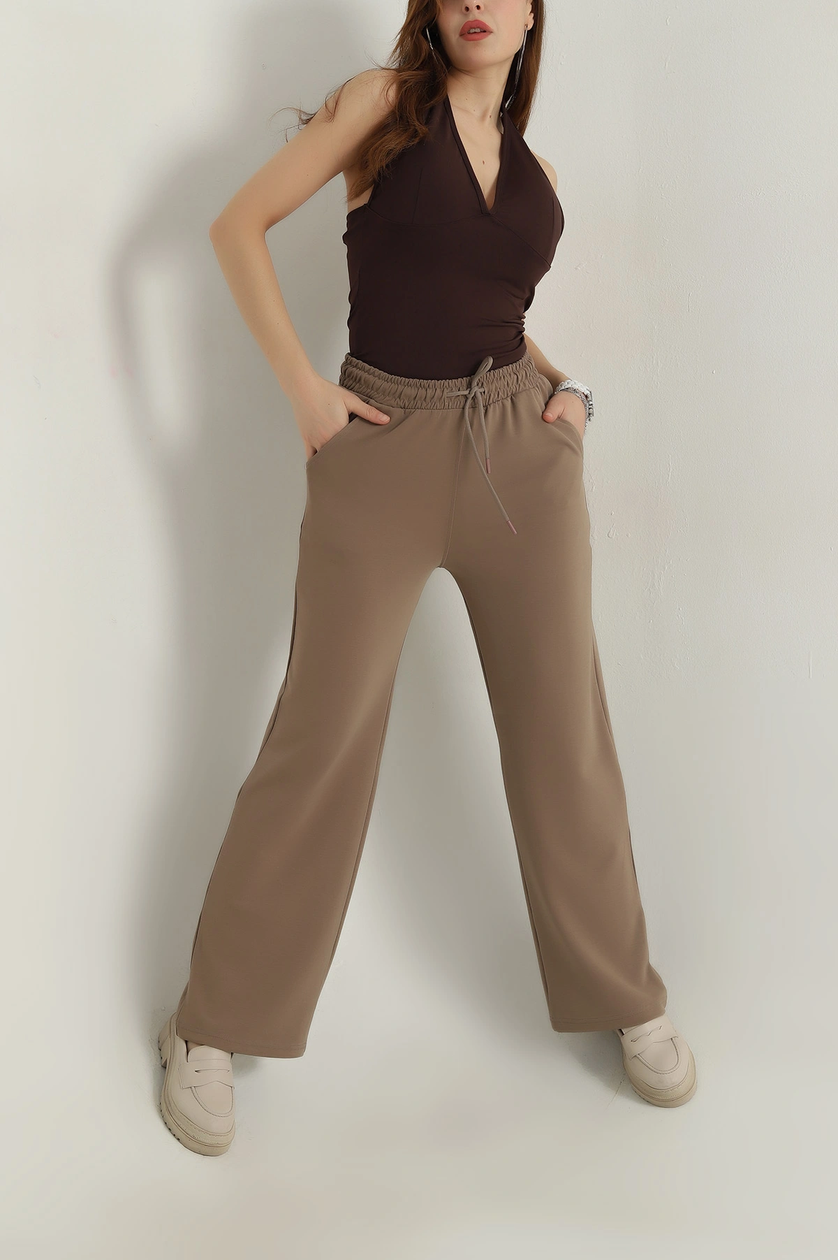 Camel Cepli Bel Lastikli Modal Kadın Pantolon 412528