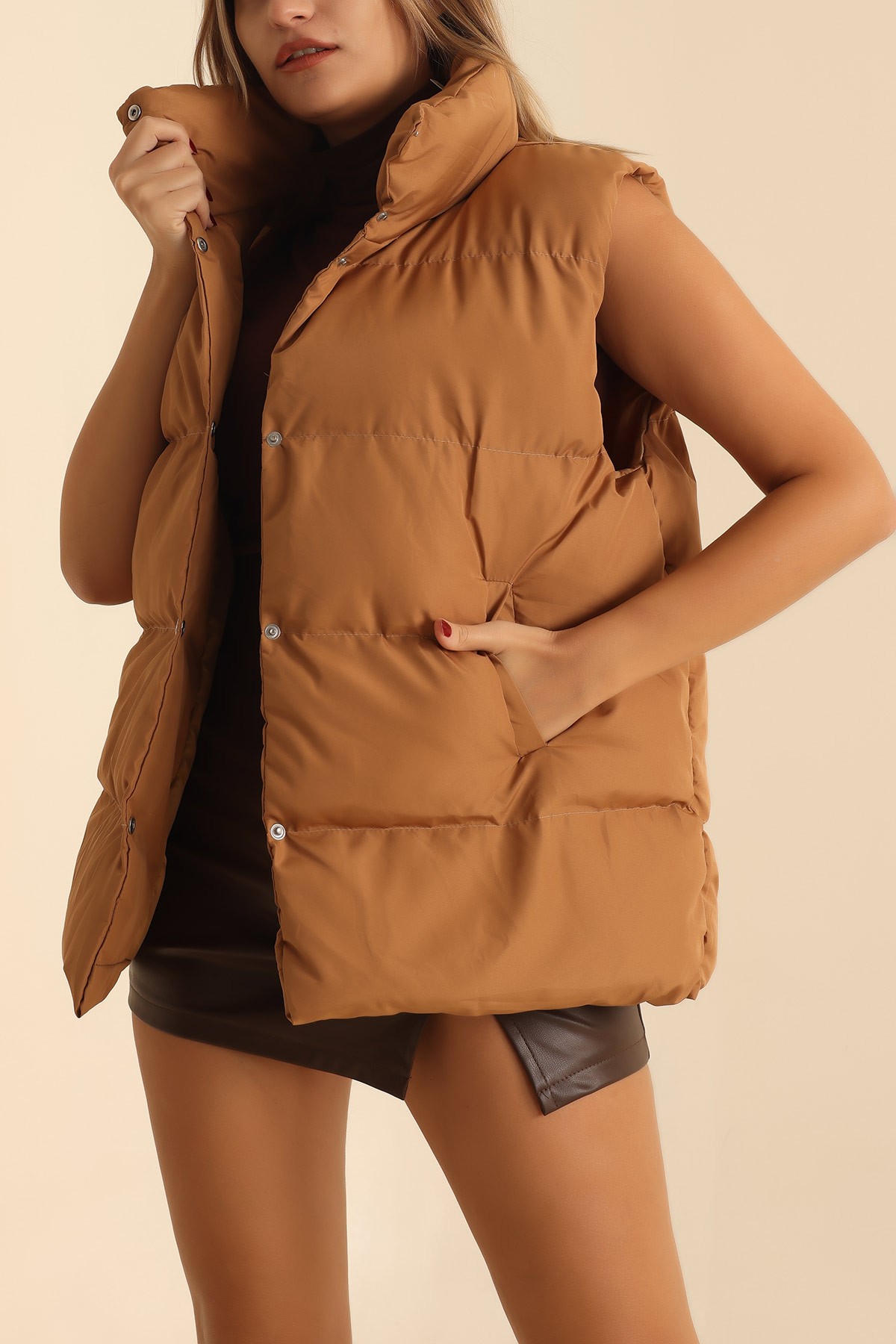 Camel Cepli Dolumlu Bayan Şişme Yelek 213052