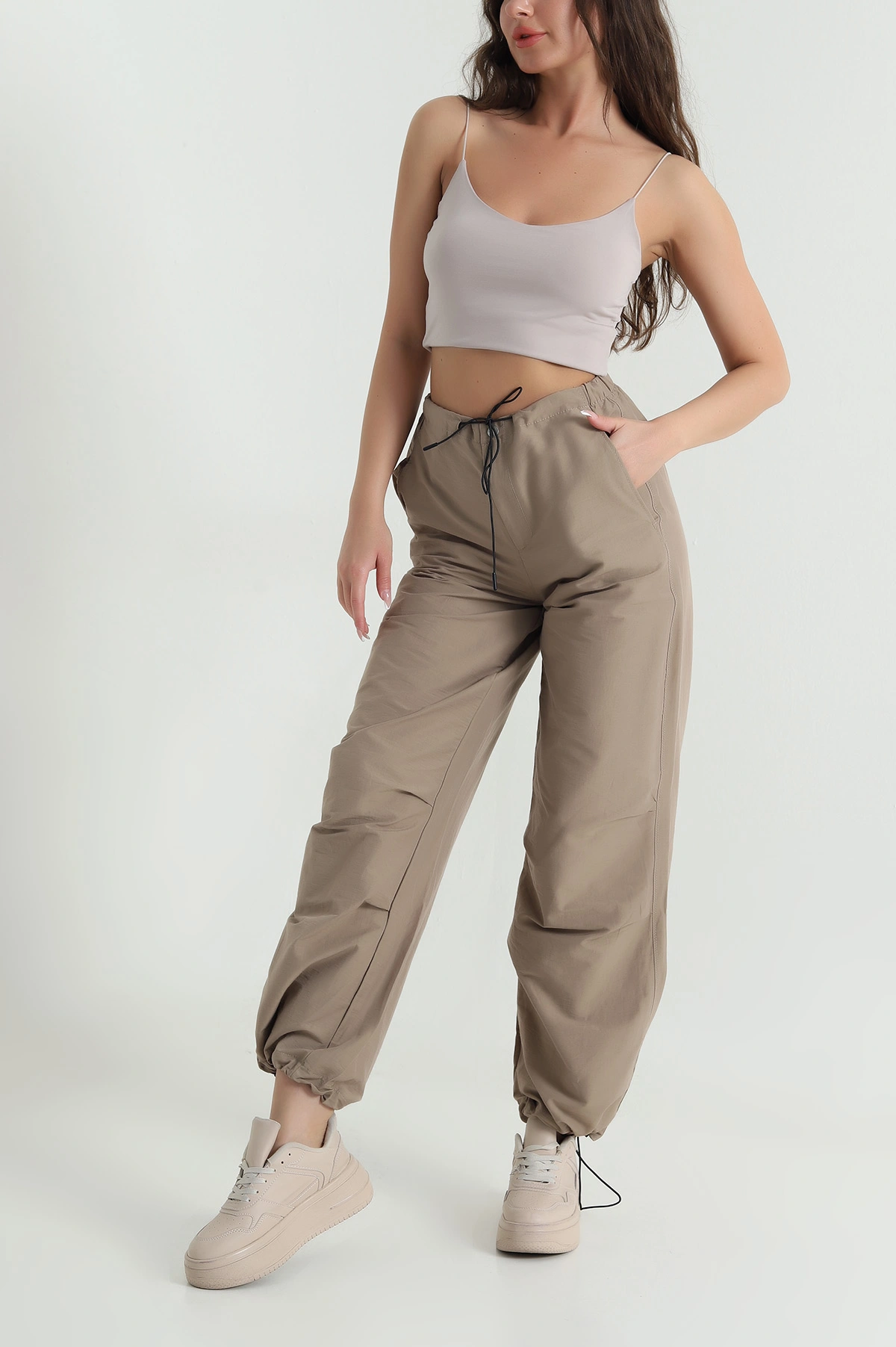 Camel Fermuarlı Paraşüt Kadın Pantolon 463389