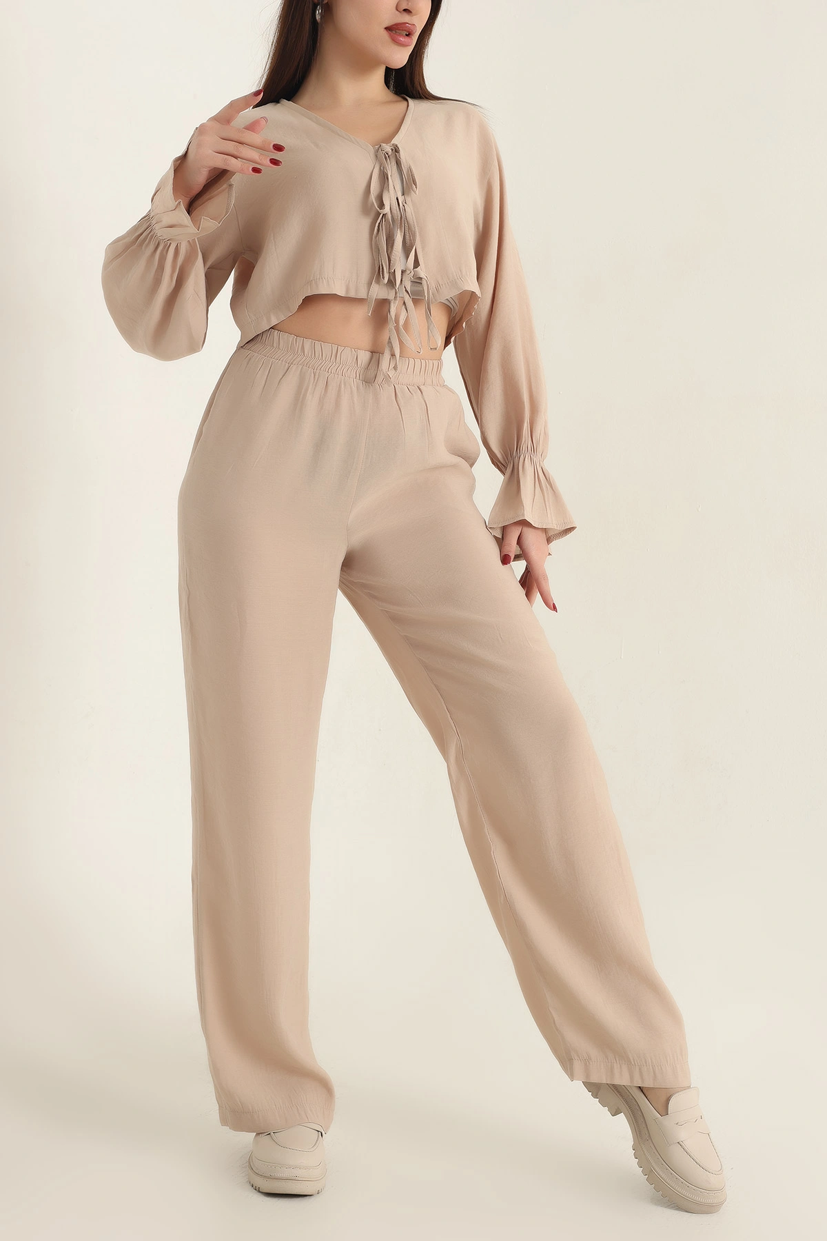 Camel Pantolon Bluz Tensel Bayan İkili Takım 337611