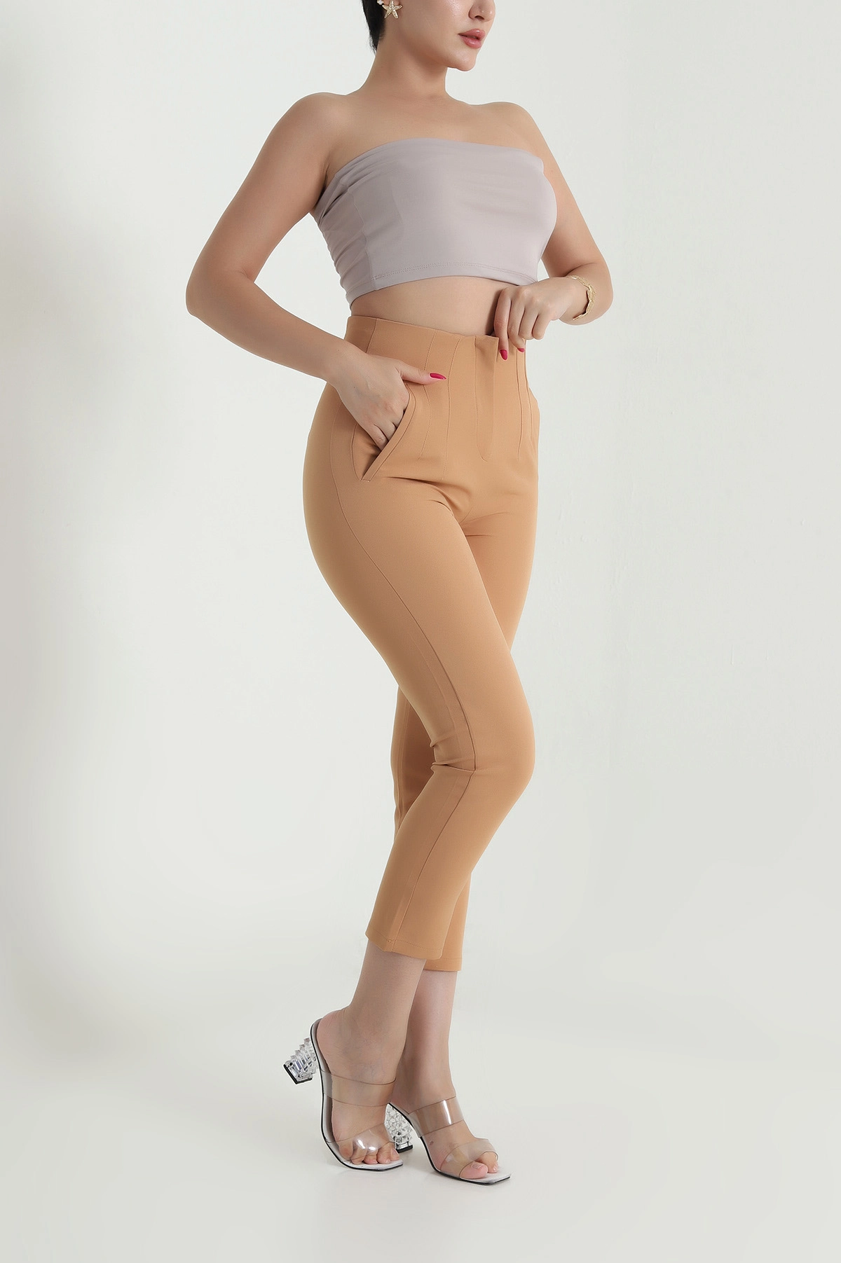 Camel Pensli Flota Cepli Likralı Kadın Pantolon 473684