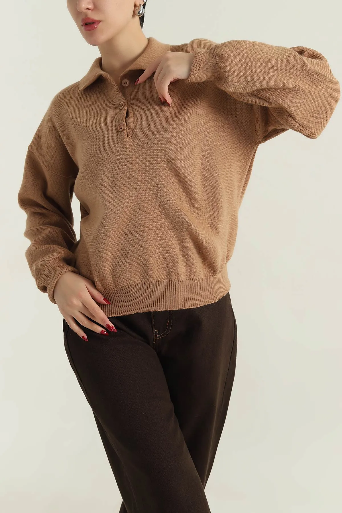 Camel Polo Yaka Triko Kadın Kazak 417010