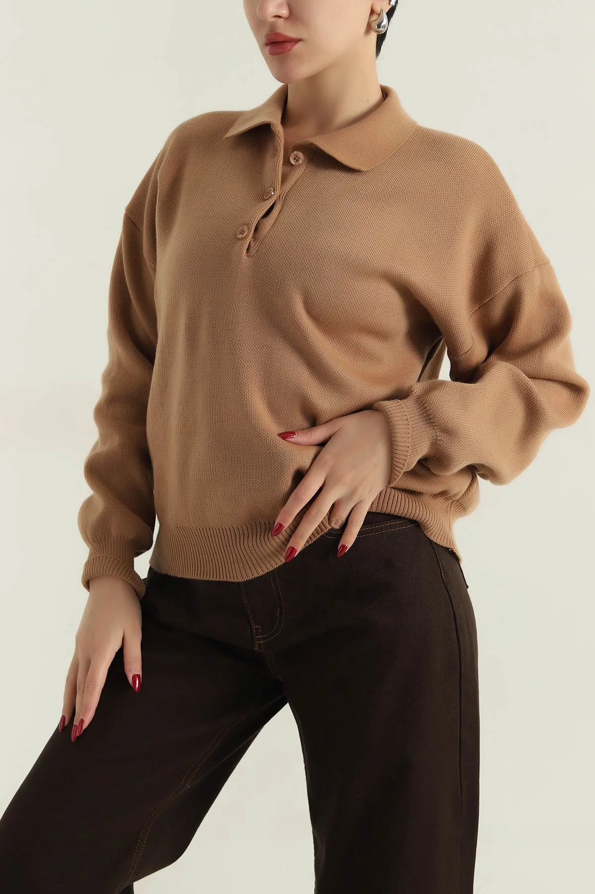 Camel Polo Yaka Triko Kadın Kazak 417010