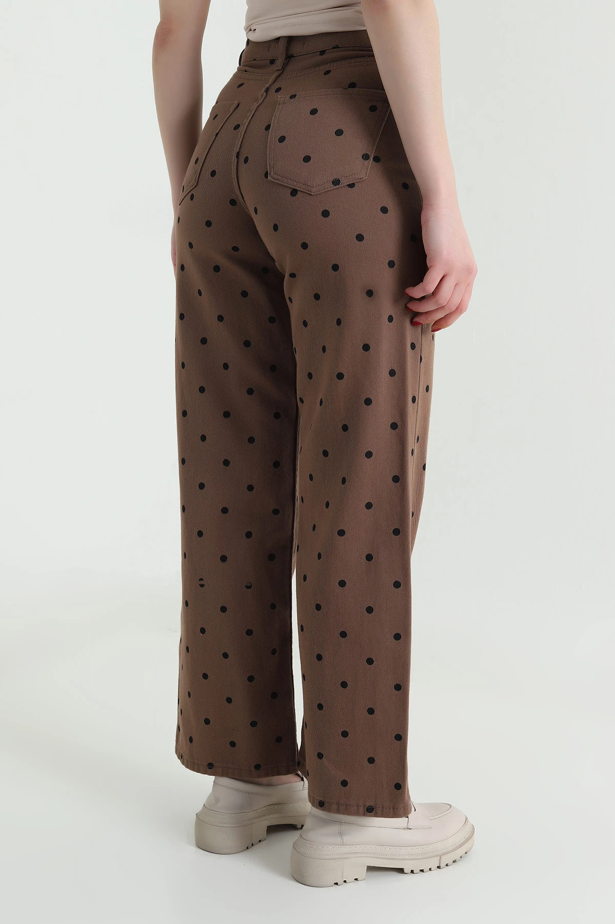 Camel Puantiyeli Palazzo Gabardin Kadın Pantolon 459393
