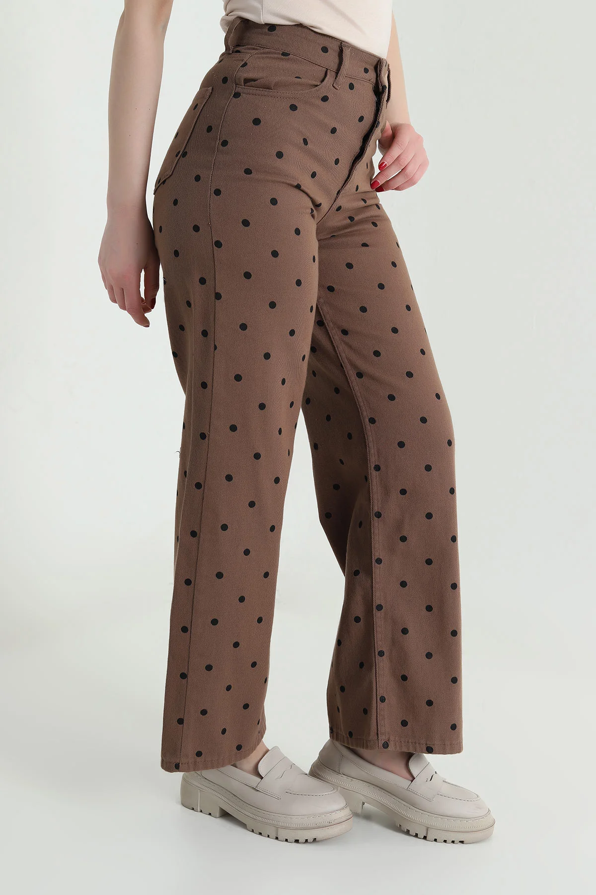 Camel Puantiyeli Palazzo Gabardin Kadın Pantolon 459393