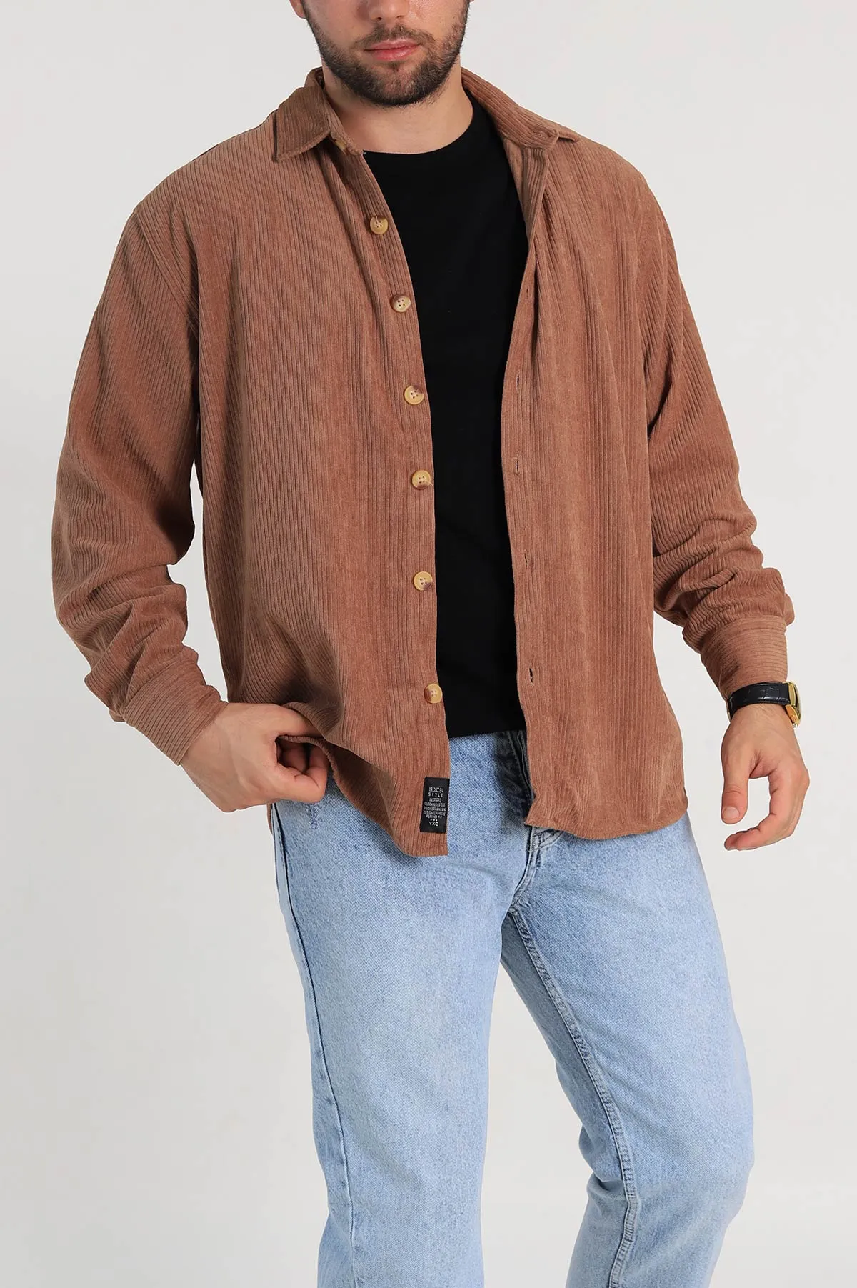 Camel Relaxed Fit Kadife Erkek Gömlek 314705