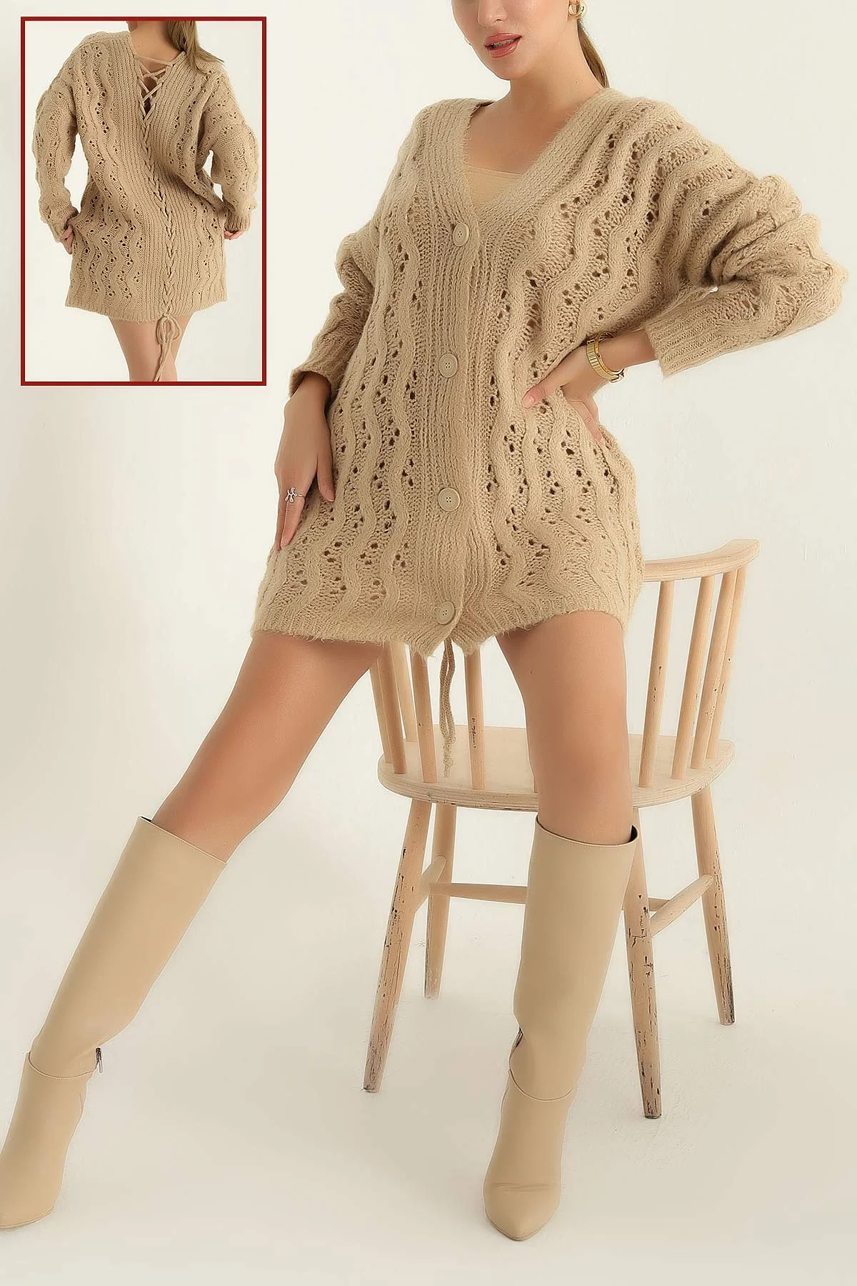 Camel Selanik Kalın Triko Hırka 294789