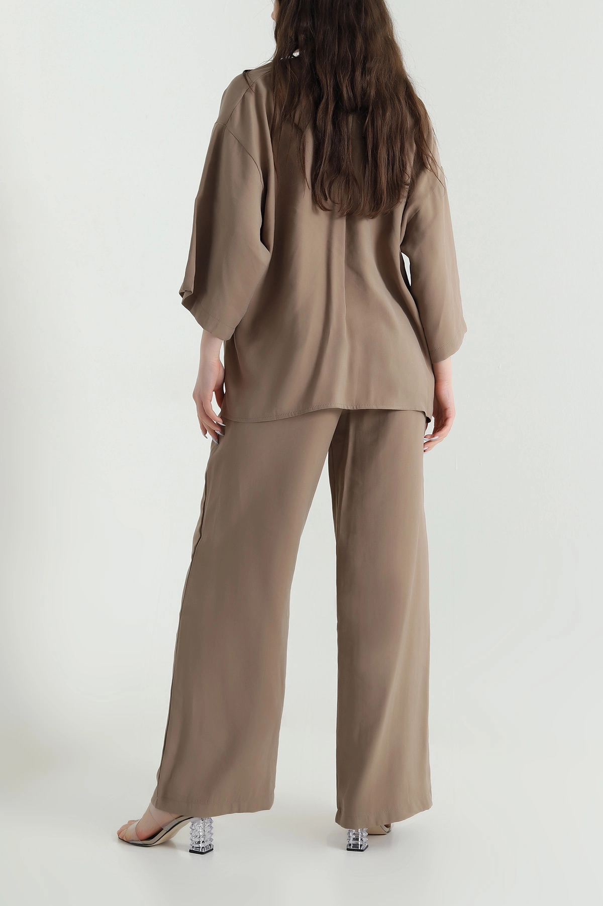 Camel Tencel Pantolon Bluz Kadın İkili Takım 449784