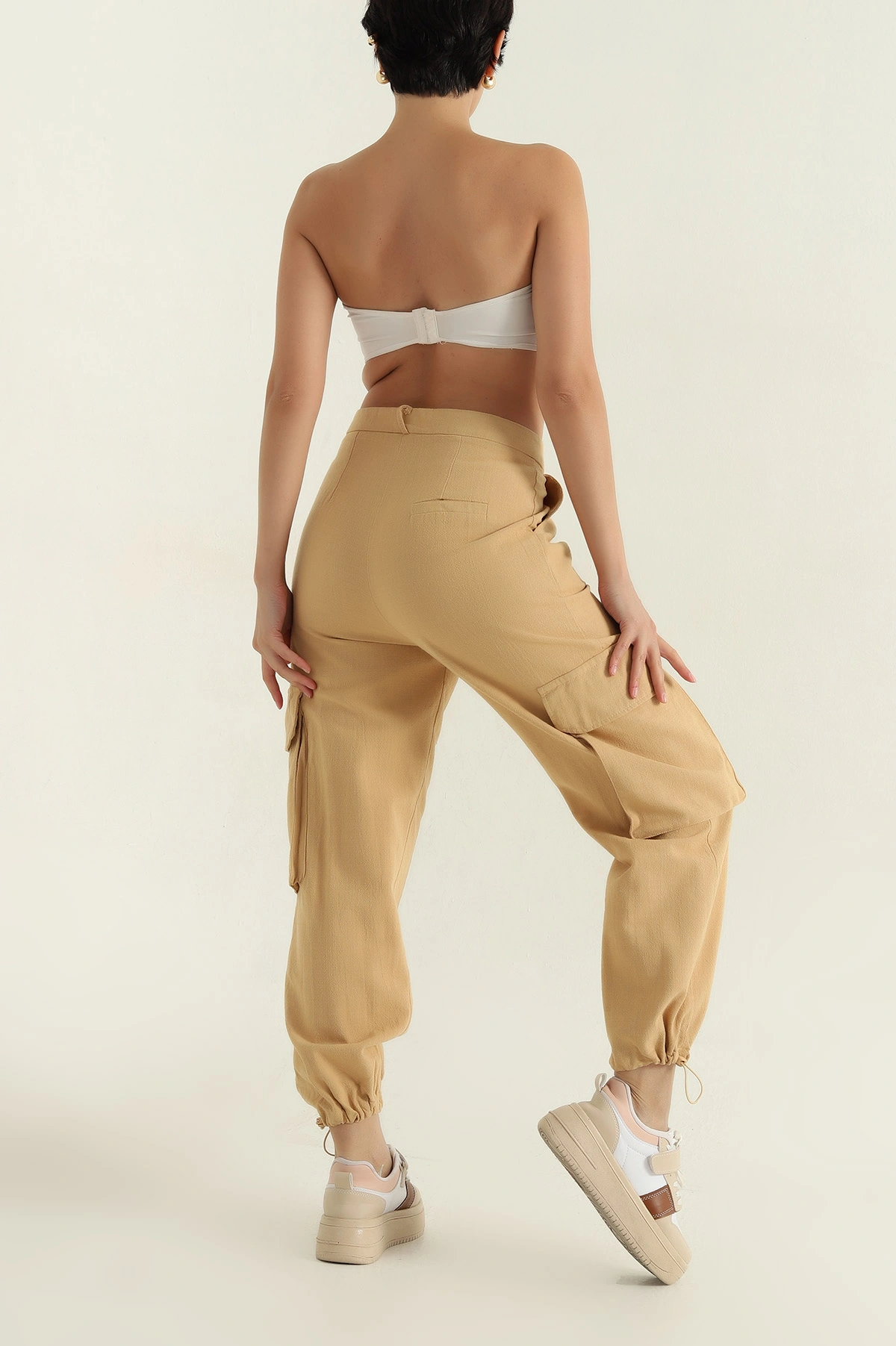 Camel Yağmur Gabardin Kadın Kargo Pantolon 361371