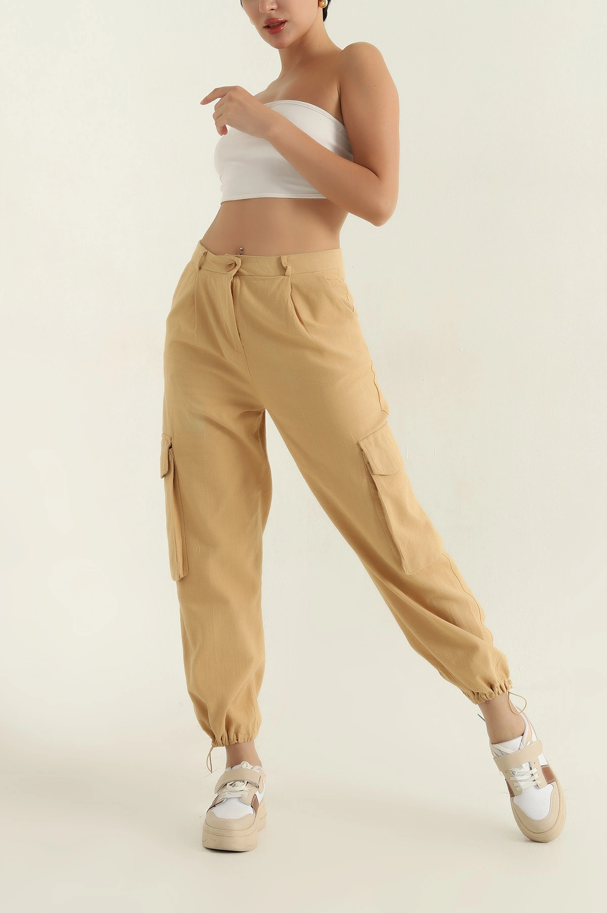 Camel Yağmur Gabardin Kadın Kargo Pantolon 361371