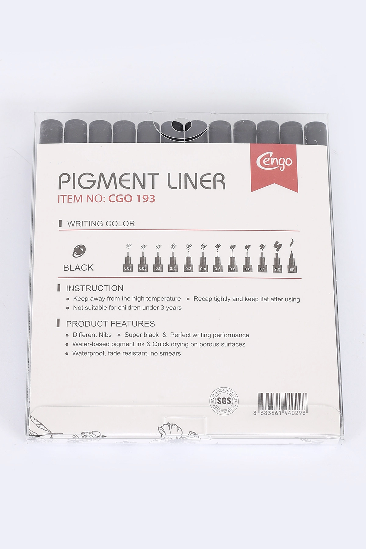 Cengo Pigment Marker Teknik Çizim Kalemi ,Tüm Dereceler 12'li Set 273885