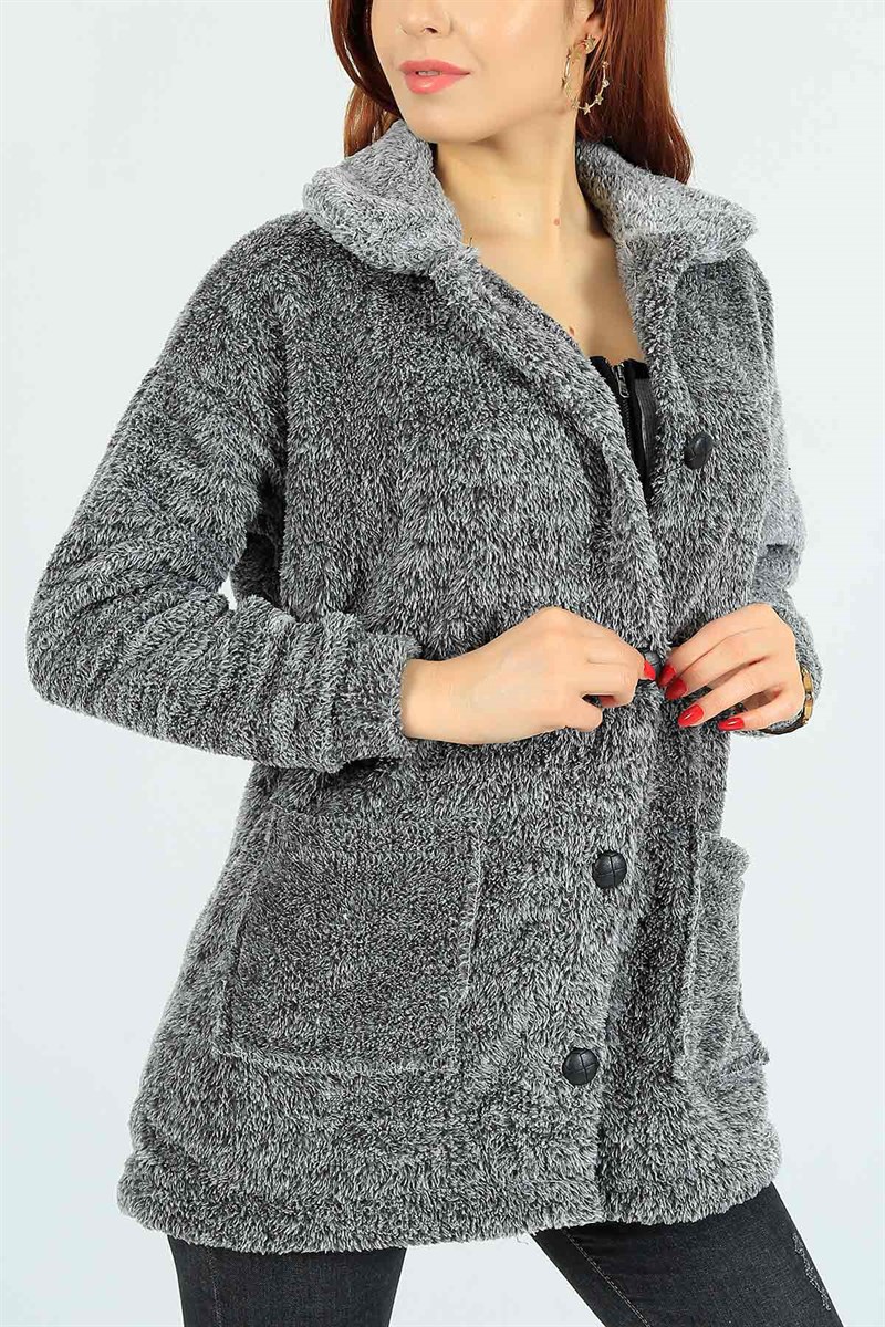 Cep Detay Antrasit Peluş Ceket 24765B