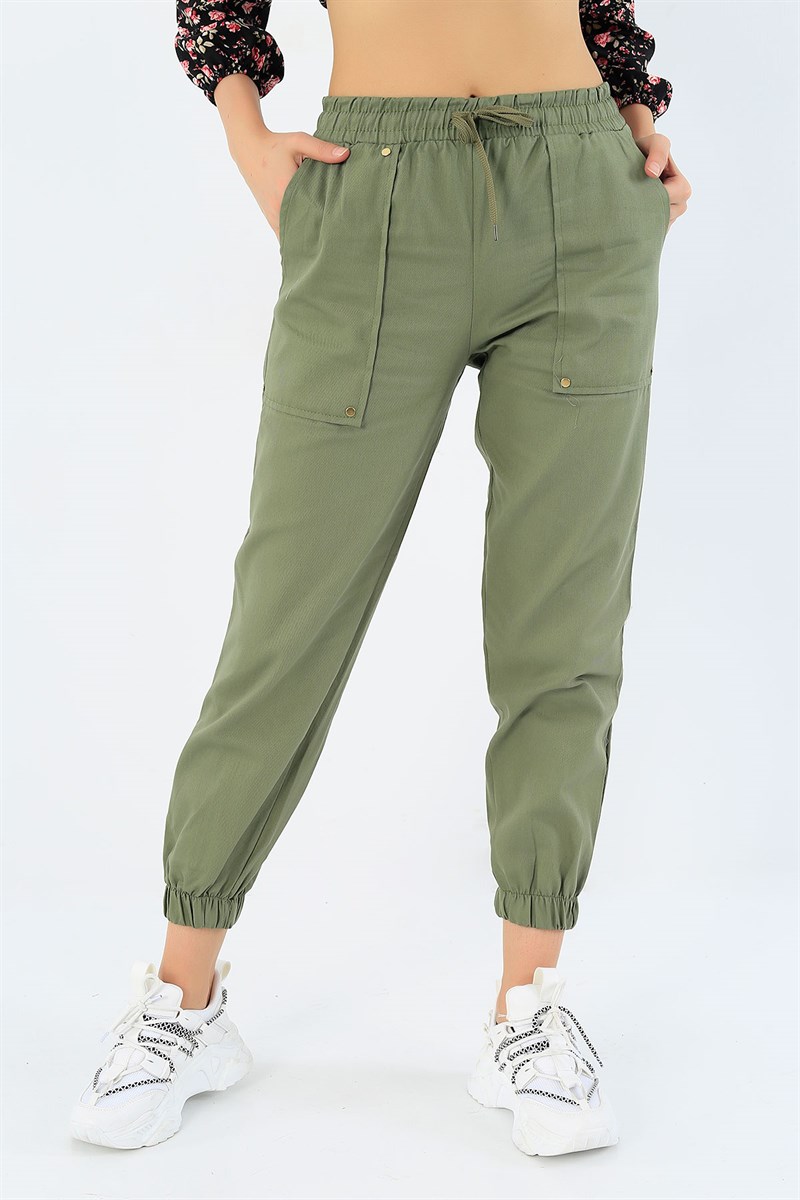 Cep Detay Gabardin Yeşil Bayan Pantolon 33189