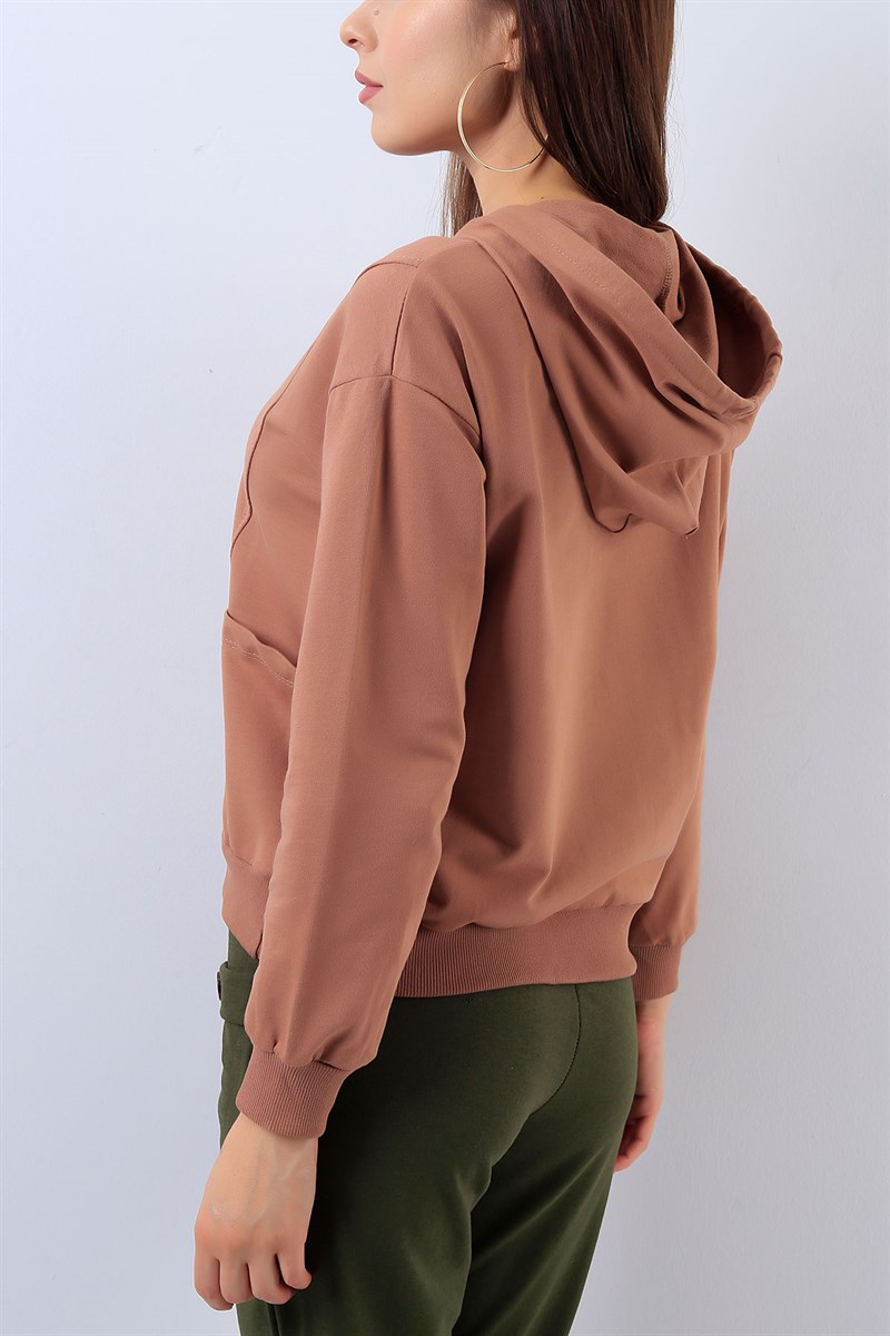 Cep Detaylı Kiremit Bayan Sweat 17831B