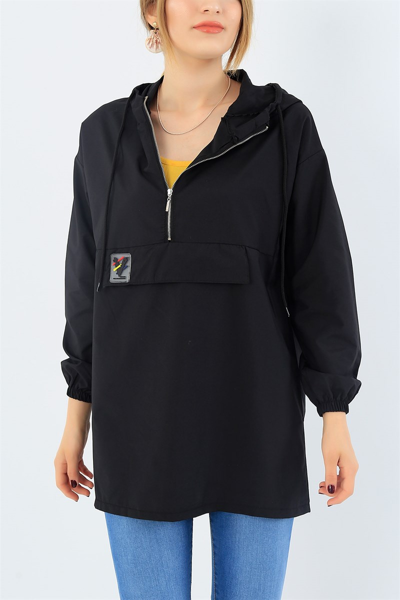 Fermuarlı Siyah Keten Tunik 37375