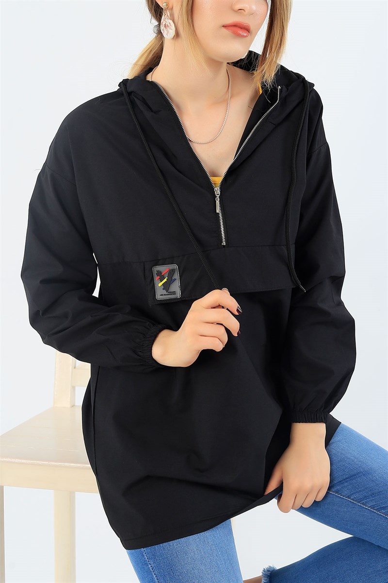 Fermuarlı Siyah Keten Tunik 37375