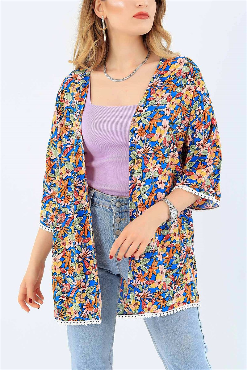 Çiçek Desenli Dokuma Kimono 35675