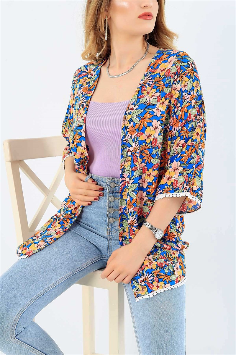 Çiçek Desenli Dokuma Kimono 35675