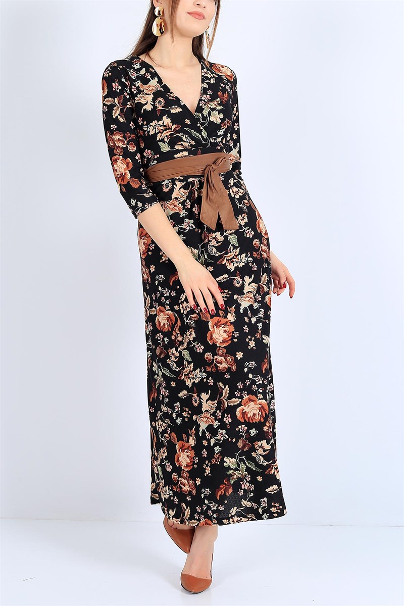 Çiçek Desenli Pileli Elbise 25673B