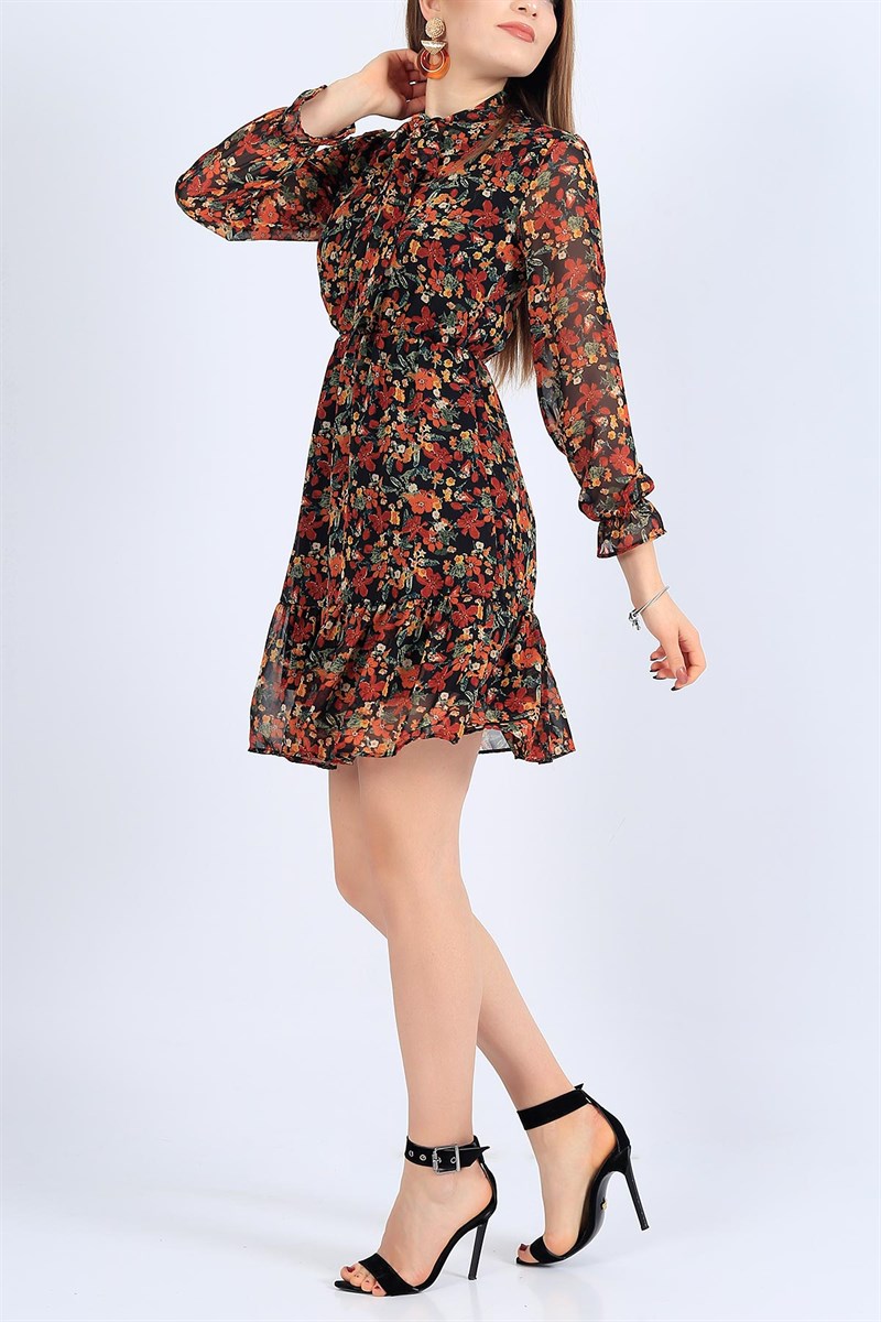 Çiçek Desenli Şifon Elbise 26684B