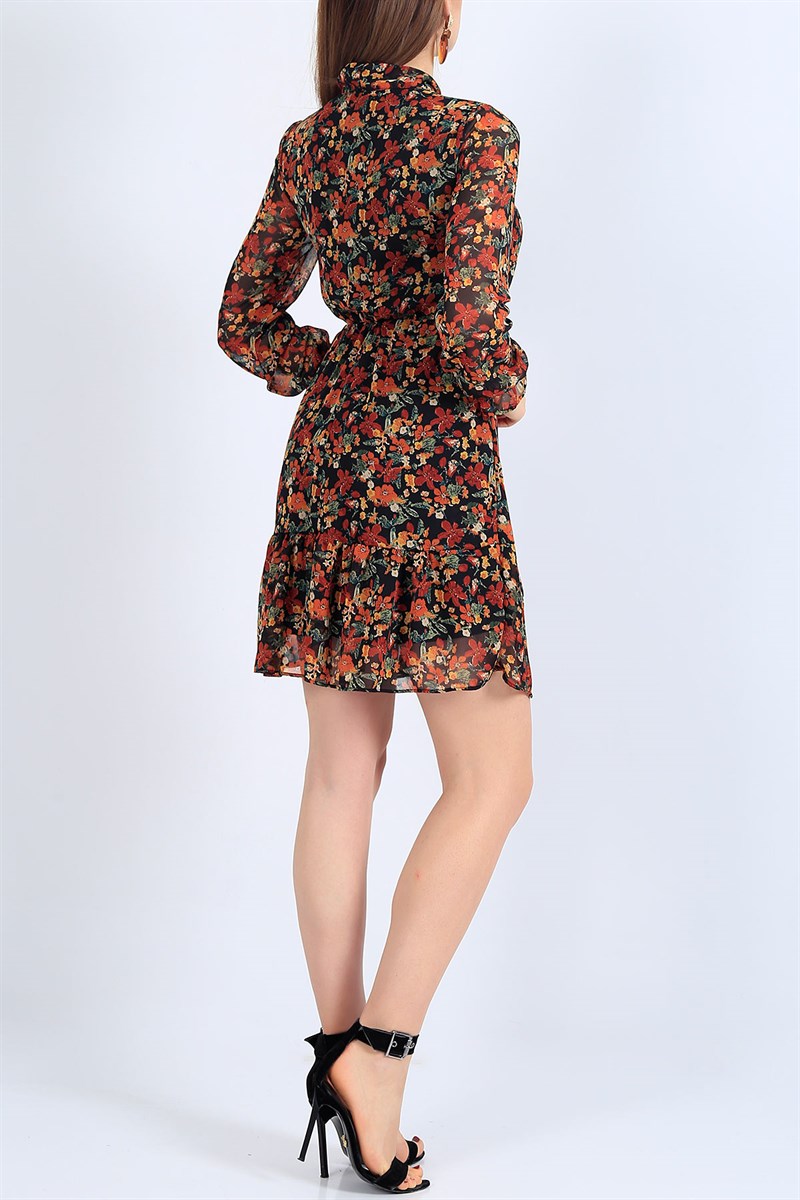 Çiçek Desenli Şifon Elbise 26684B