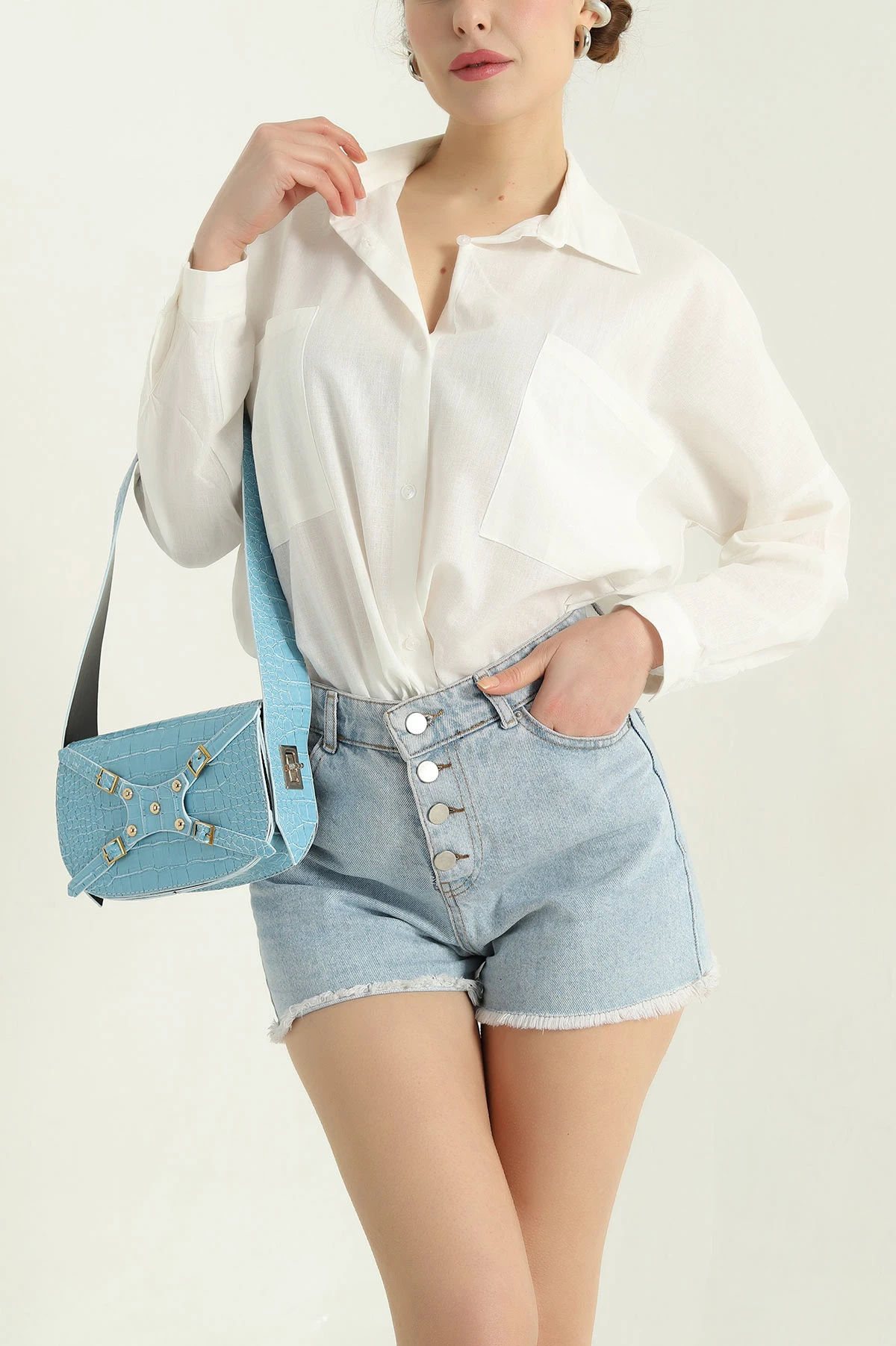 Çift Cep Oversize Keten Bayan Gömlek 336982