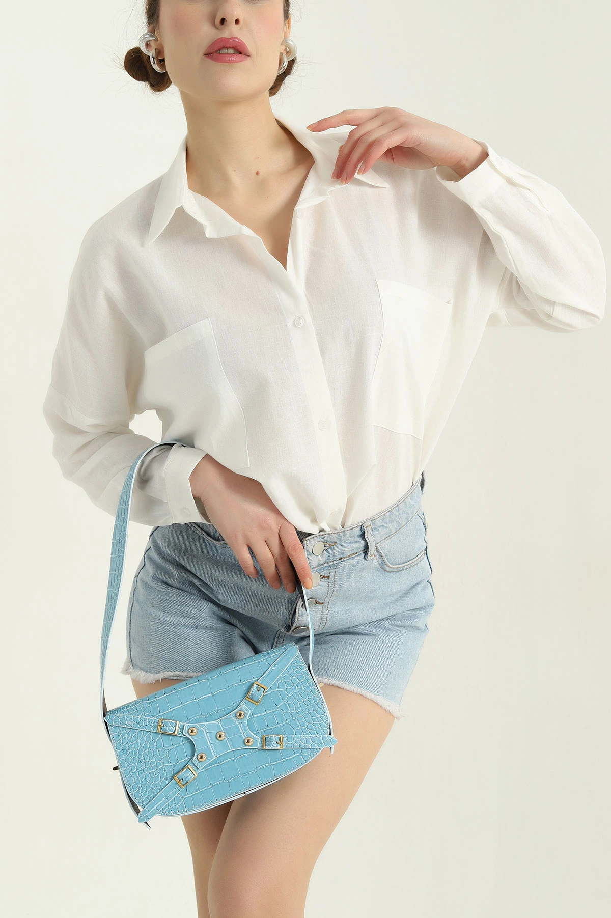 Çift Cep Oversize Keten Bayan Gömlek 336982