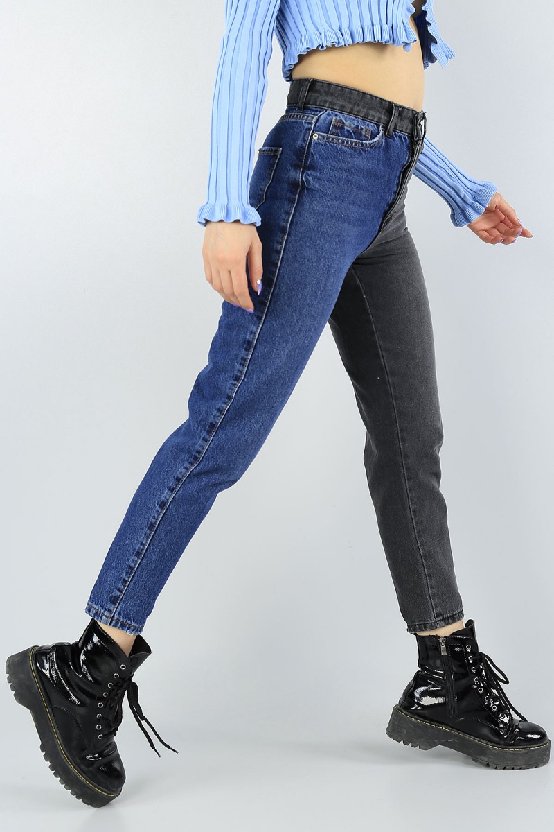 Çift Renk Tasarımlı Mom Bayan Kot Pantolon 55679