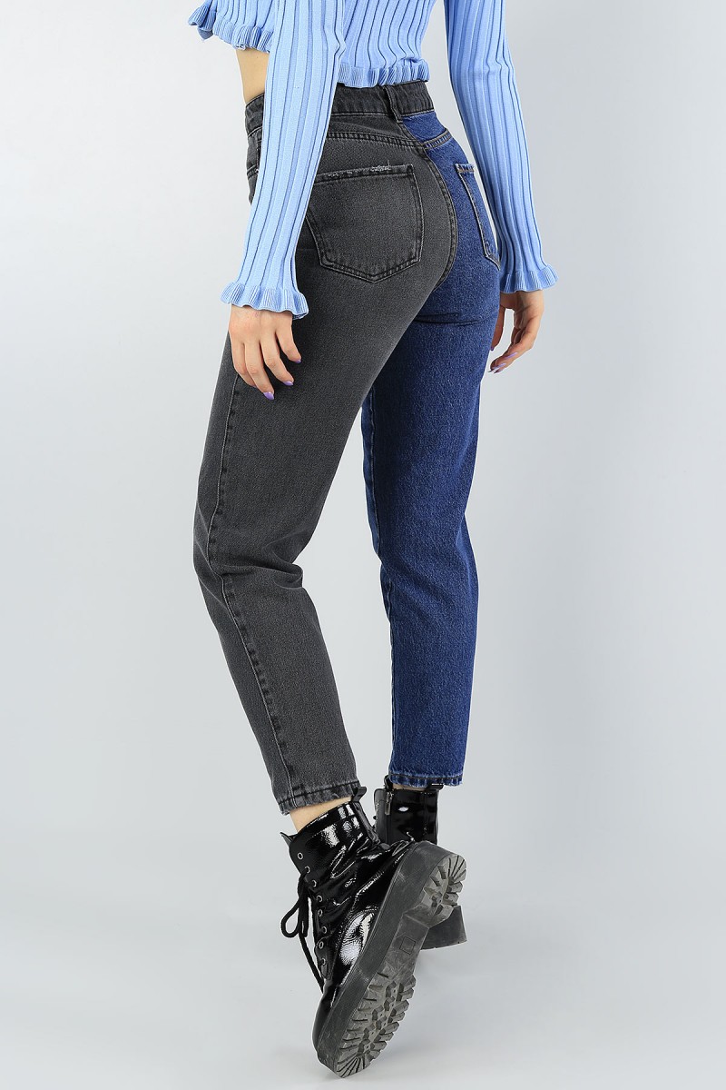 Çift Renk Tasarımlı Mom Bayan Kot Pantolon 55679