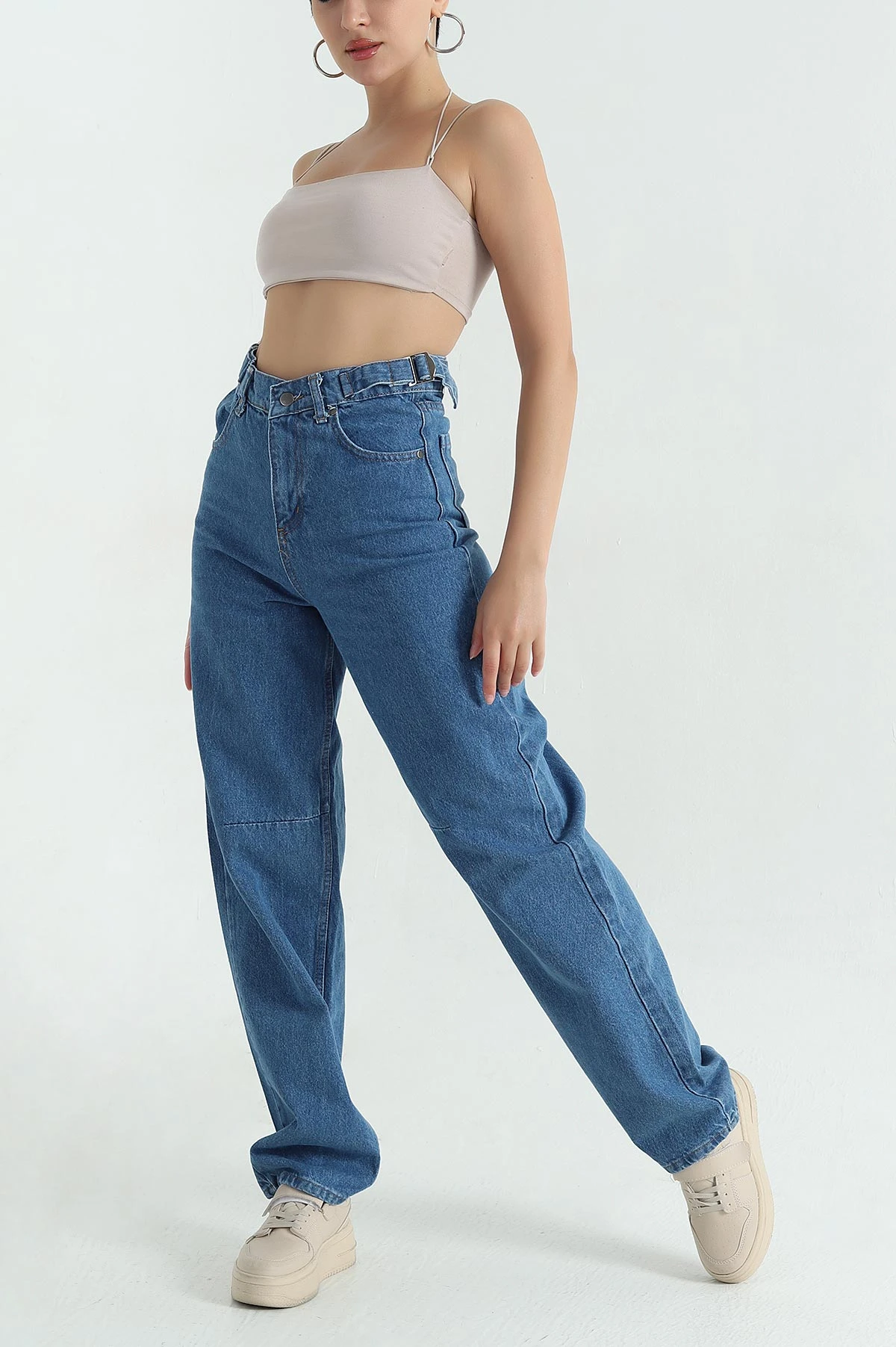 Çift Toka Baggy Kadın Kot Pantolon 367043